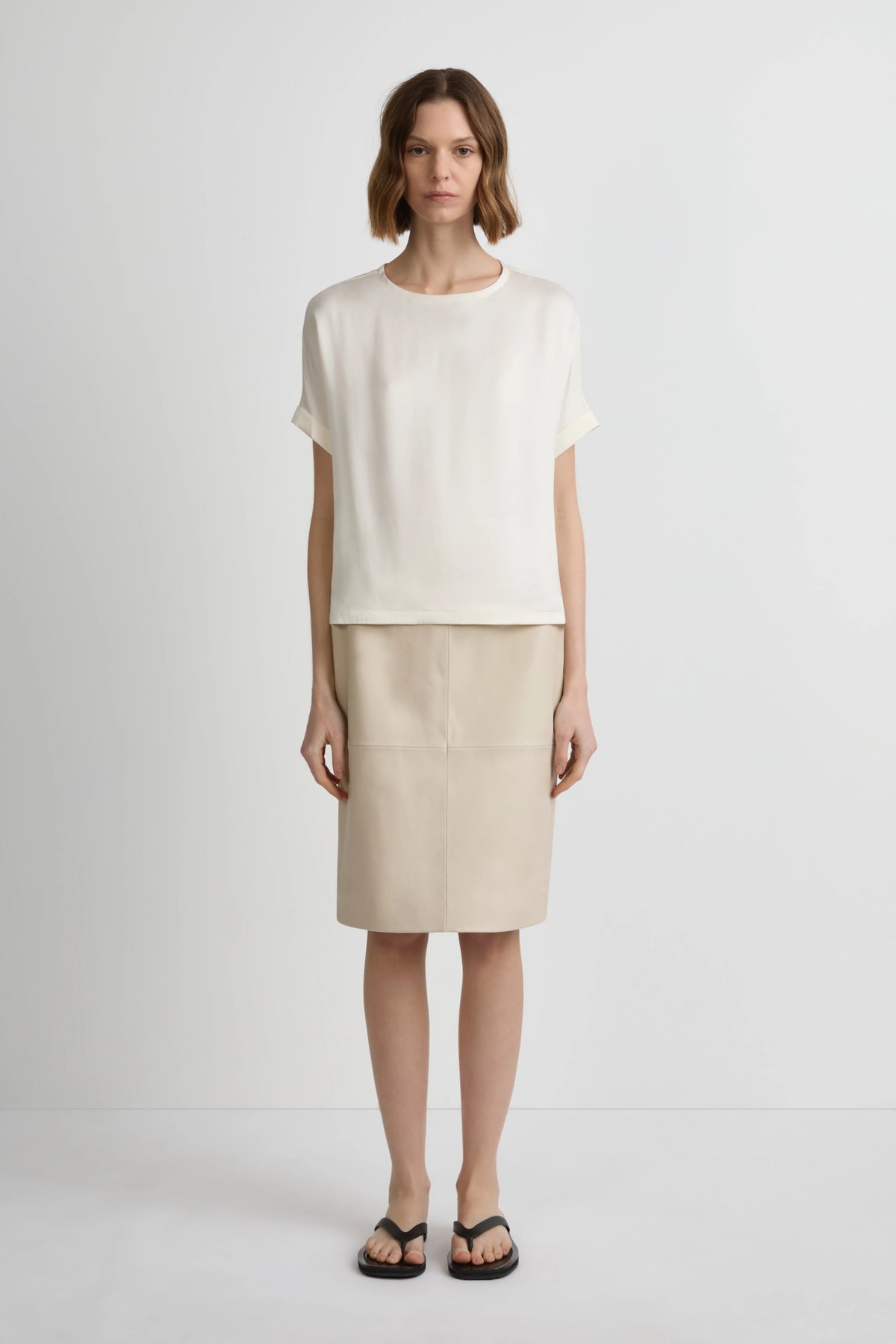 Relaxed Silk T-Shirt - Whisper White Silk Satin