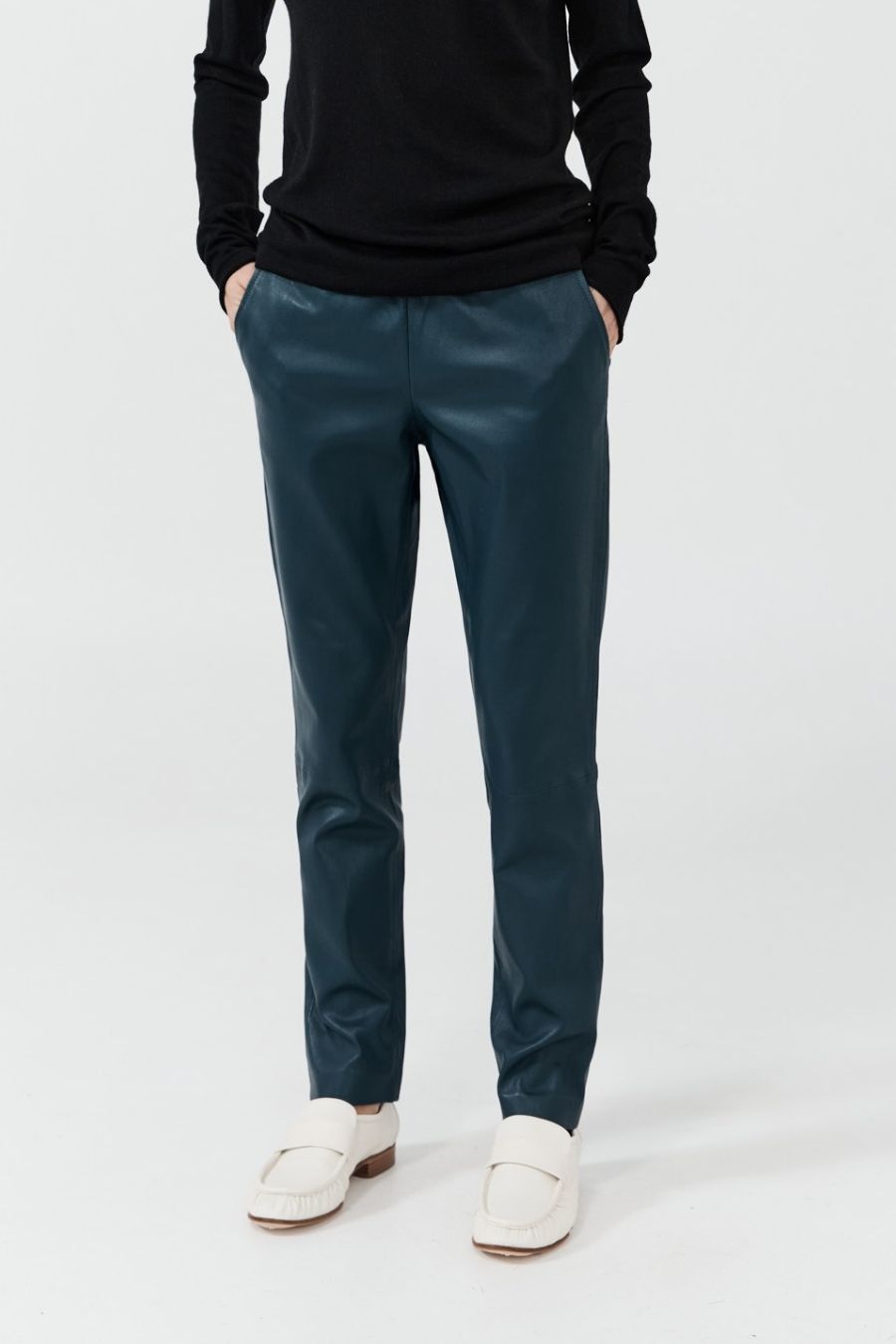 Stretch Leather Slouch Pant - Dark Storm