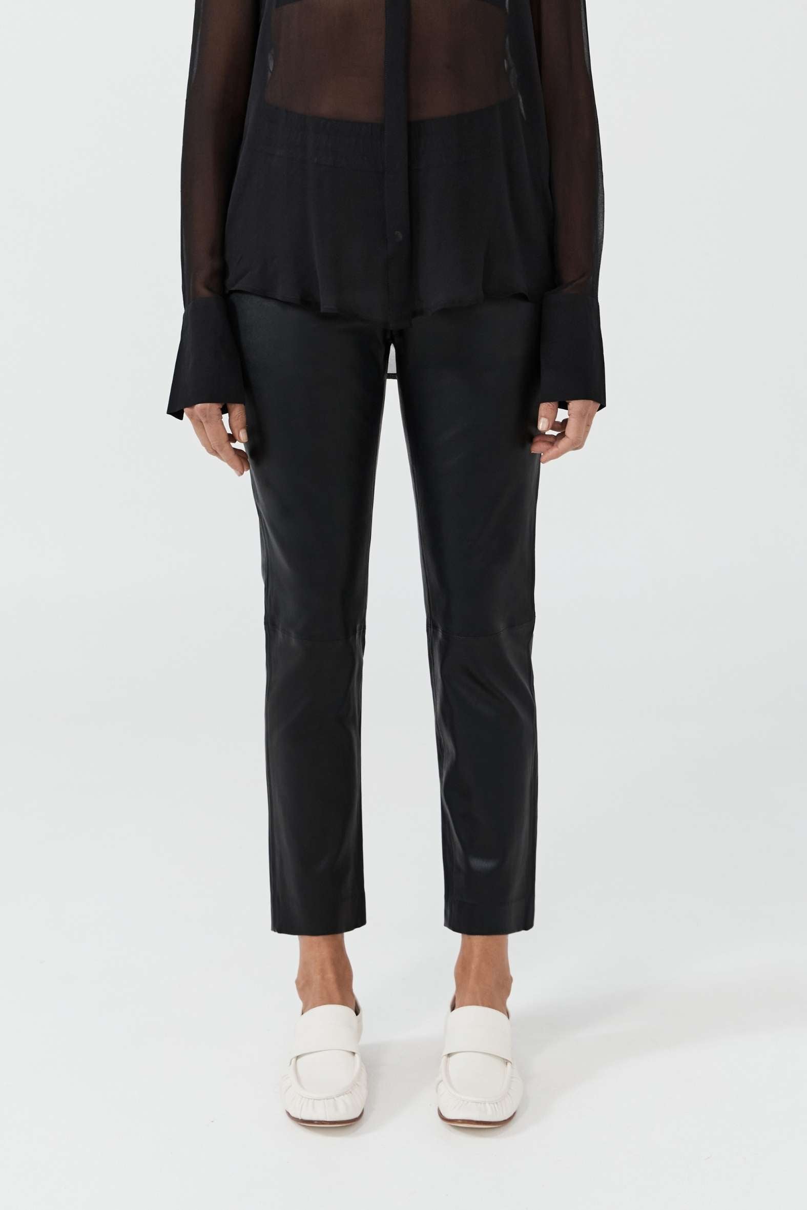 Stretch Leather Slouch Pant - Black