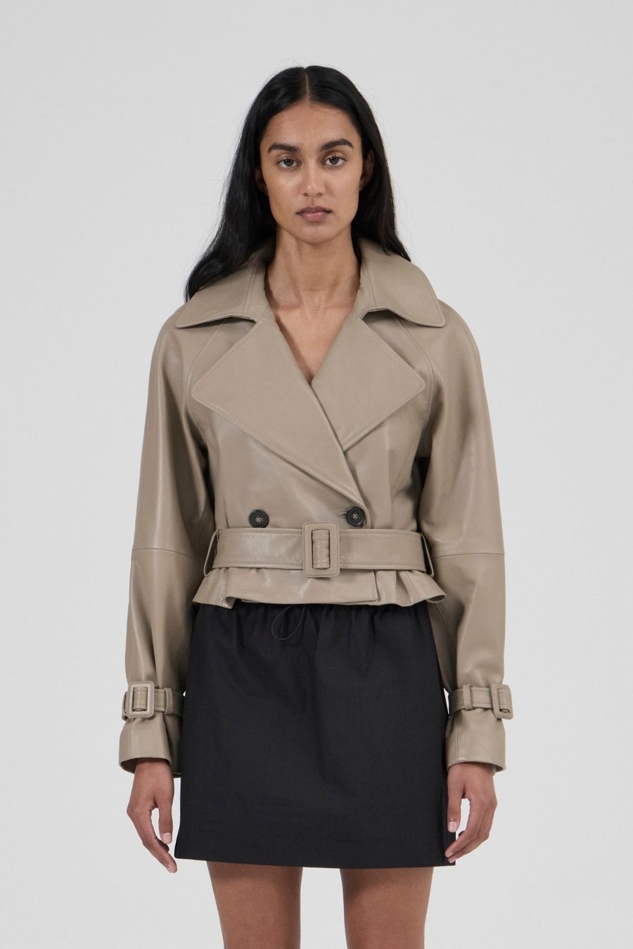 Cropped Trench Coat - Putty Leather