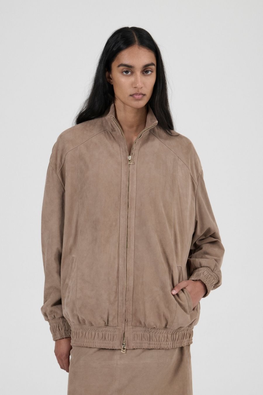 Leather Bomber - Mushroom Suede