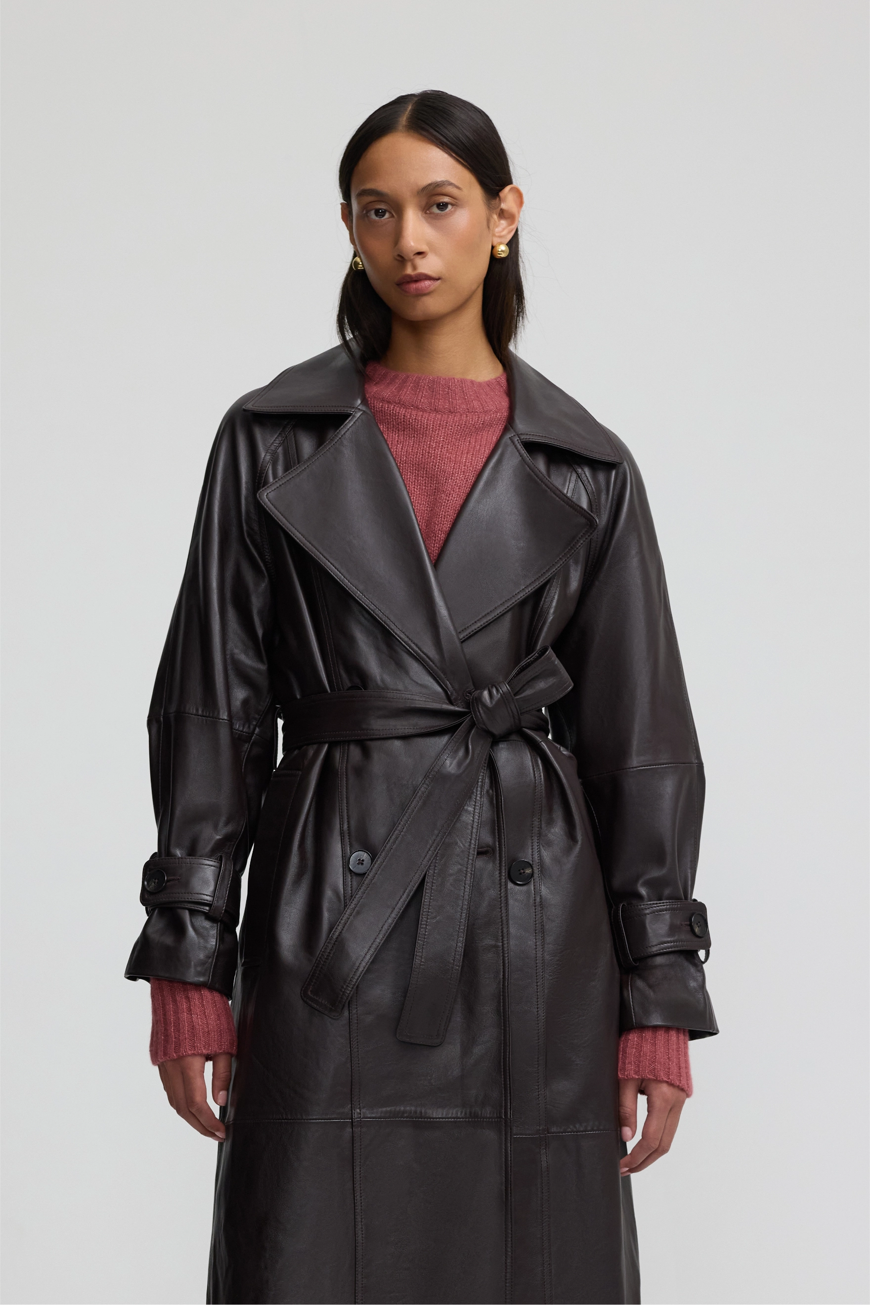 Leather Trench Coat - Plum