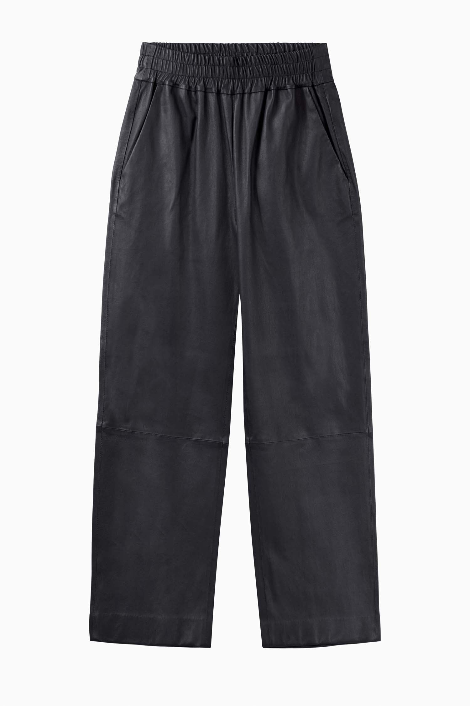 Cropped Wider Leg Stretch Leather Pant - Black - Banded Together