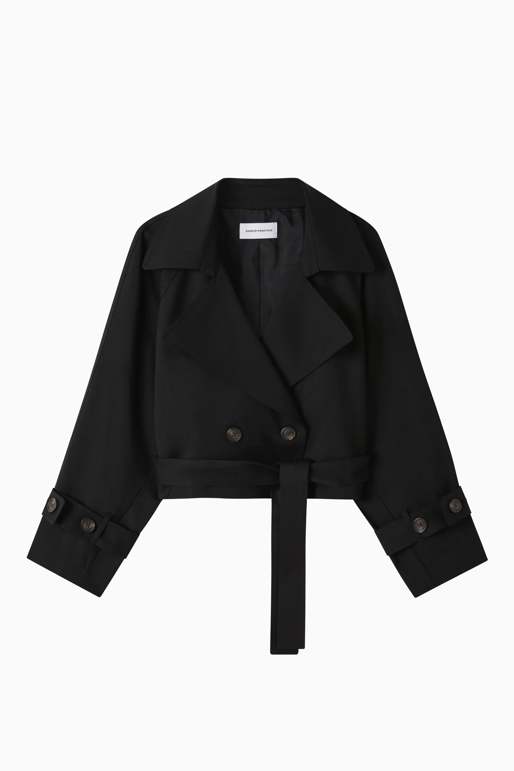 Cropped Trench Coat - Black Wool flatlay