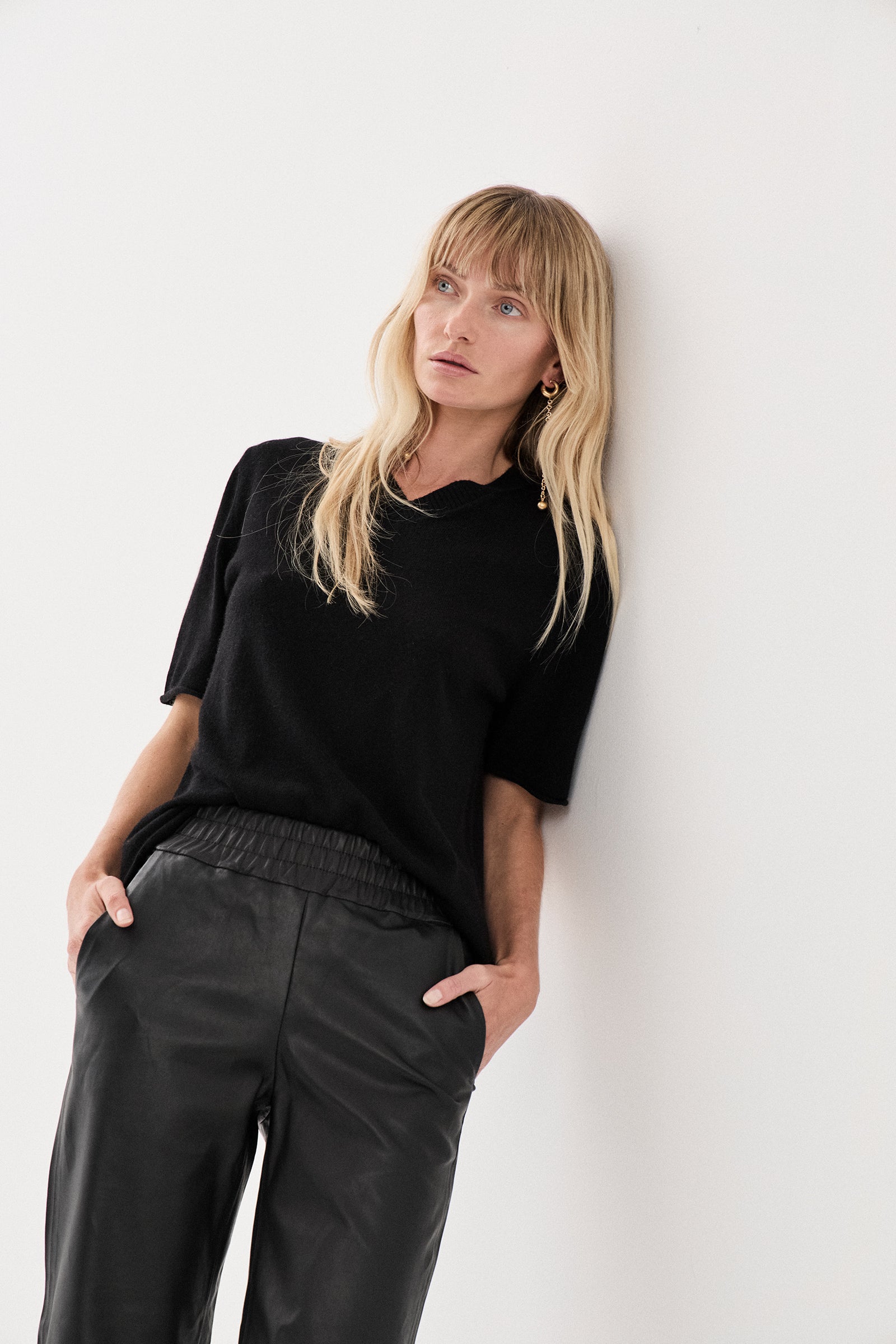 Shrunken V Neck Cashmere T - Black - Banded Together