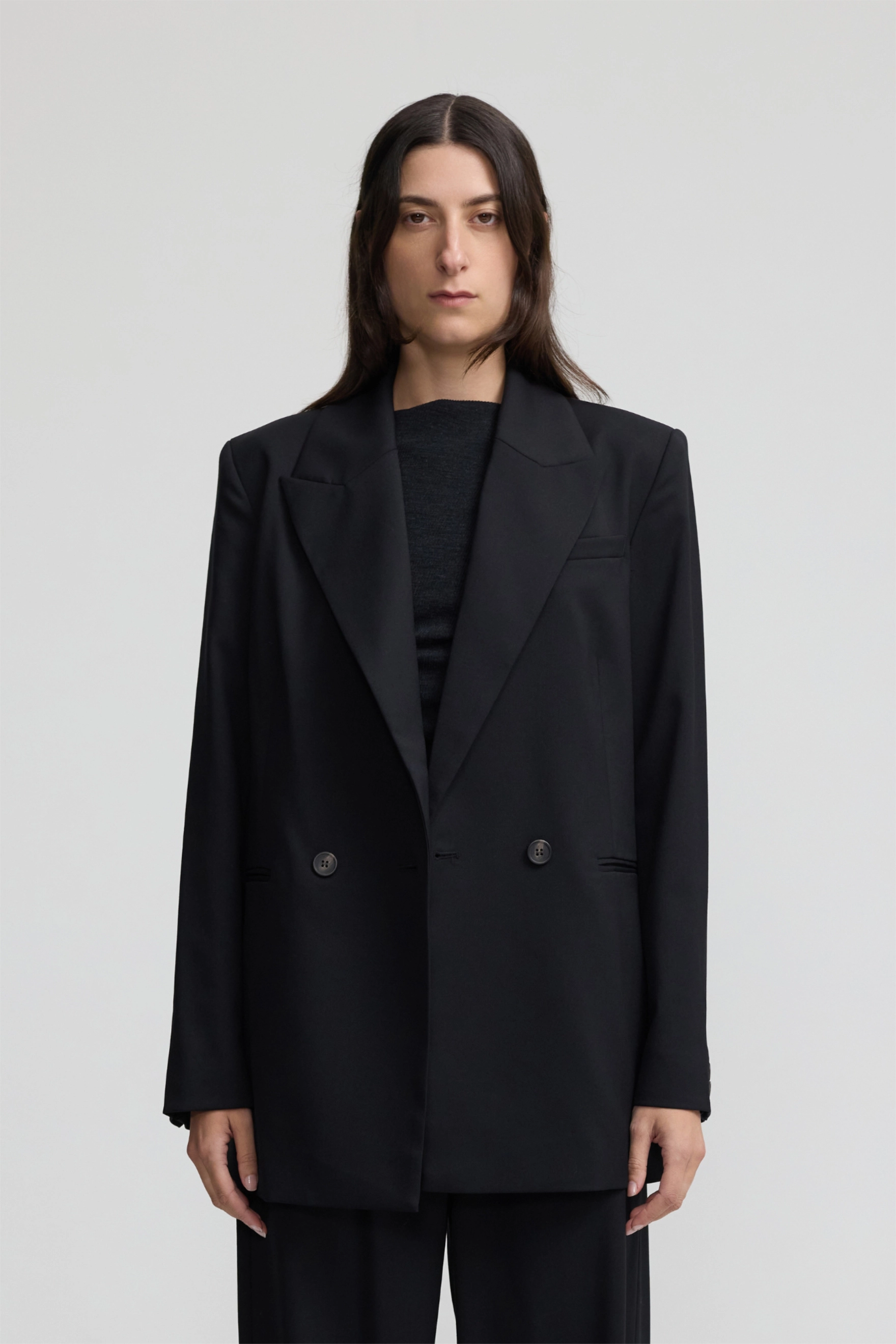 Double Breasted Wool Blazer - Black