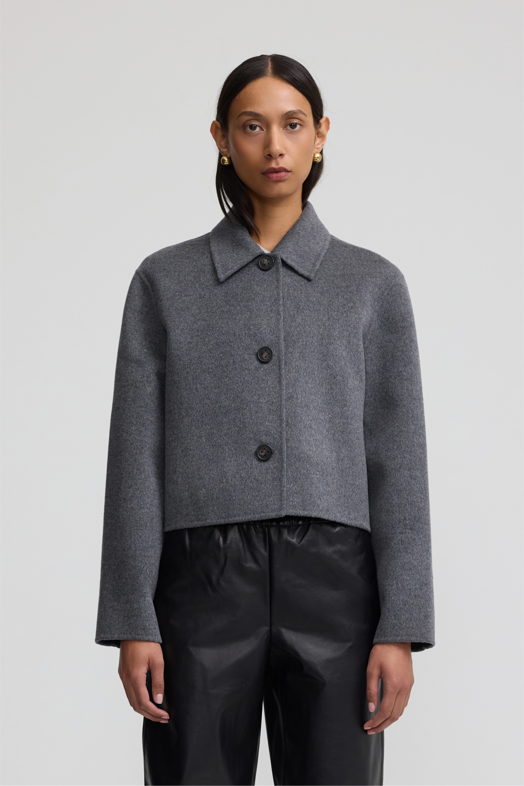 Cashmere Cropped Coat - Charcoal Grey