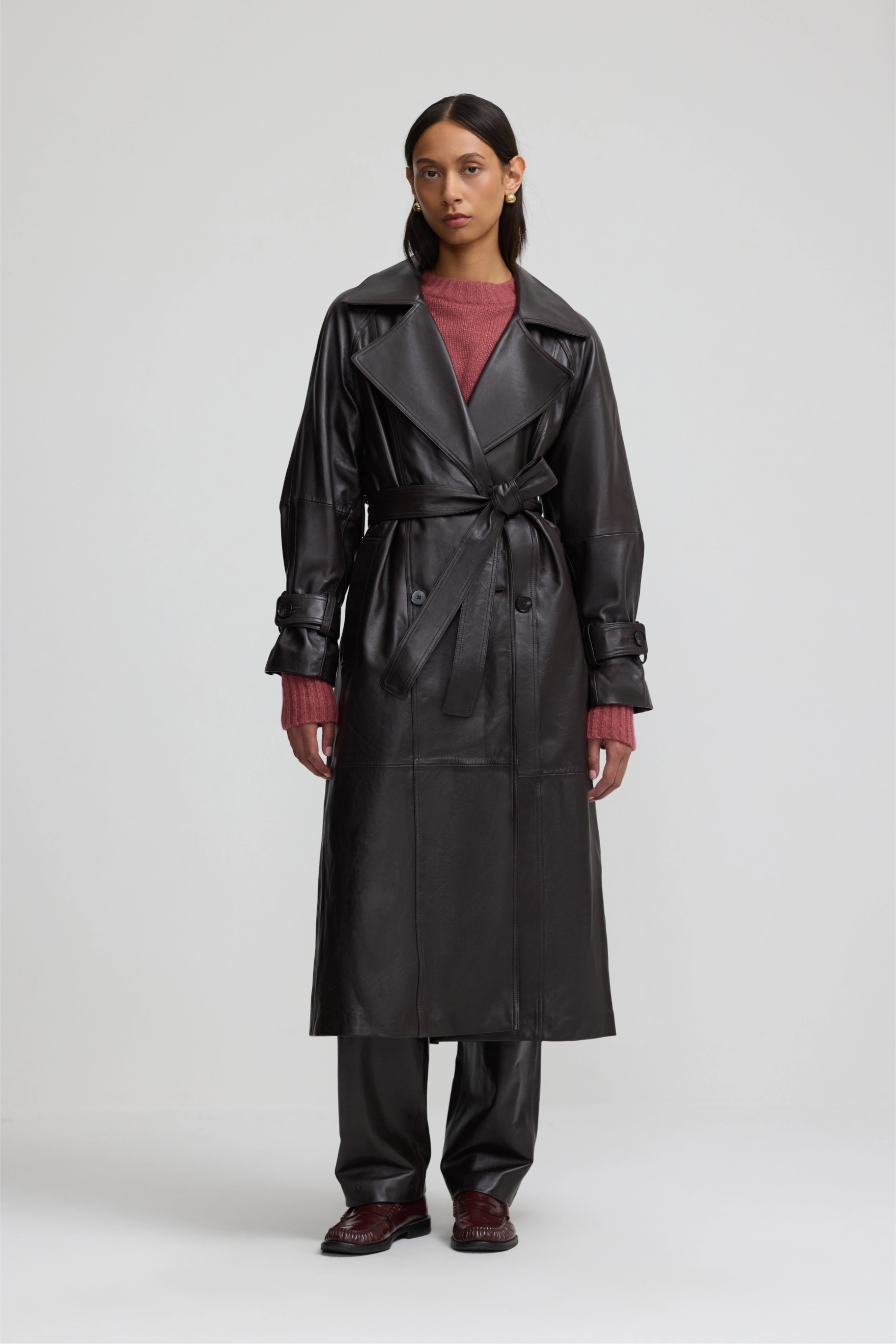 Leather Trench Coat - Plum