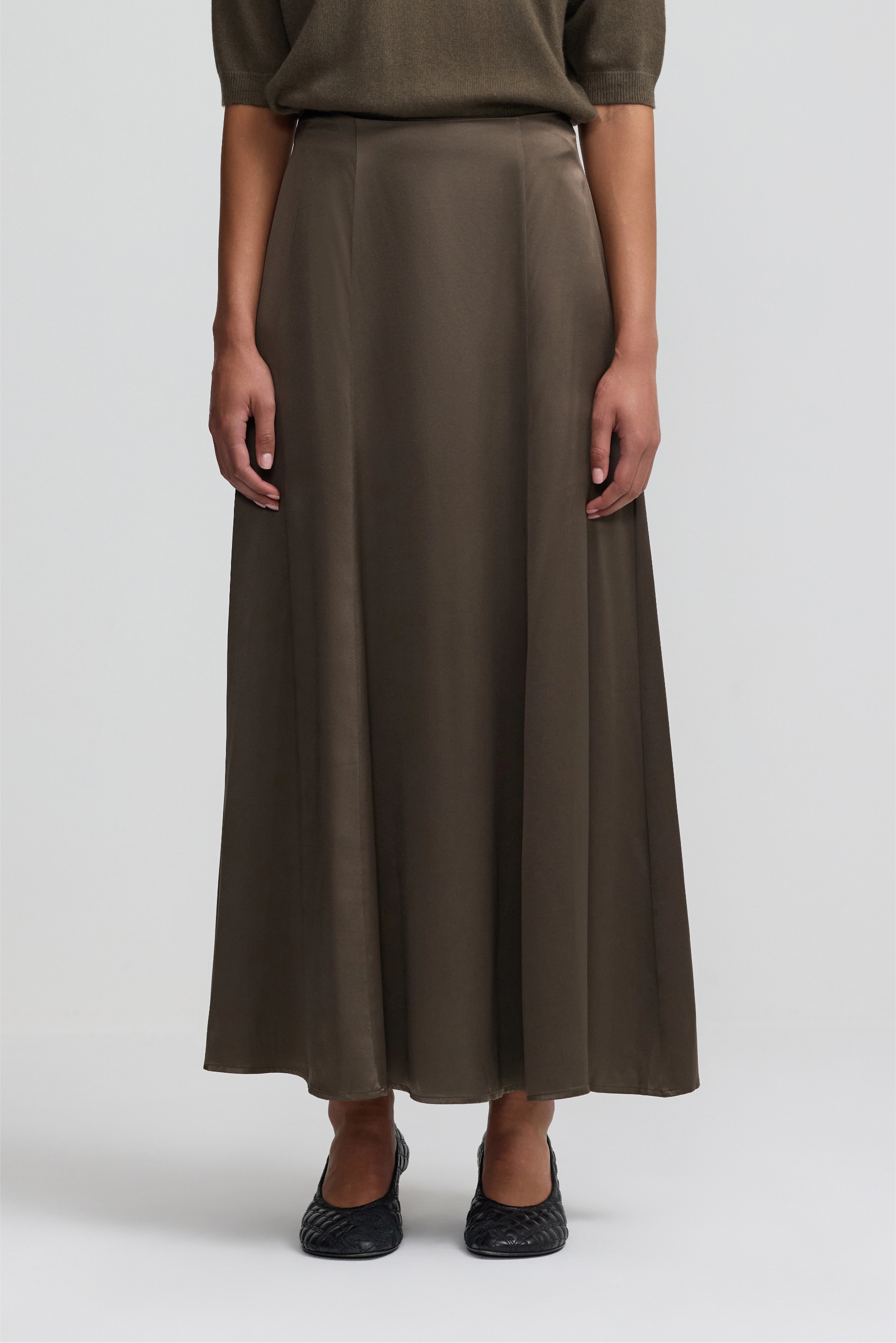 Silk Satin Full Skirt - Dark Moss