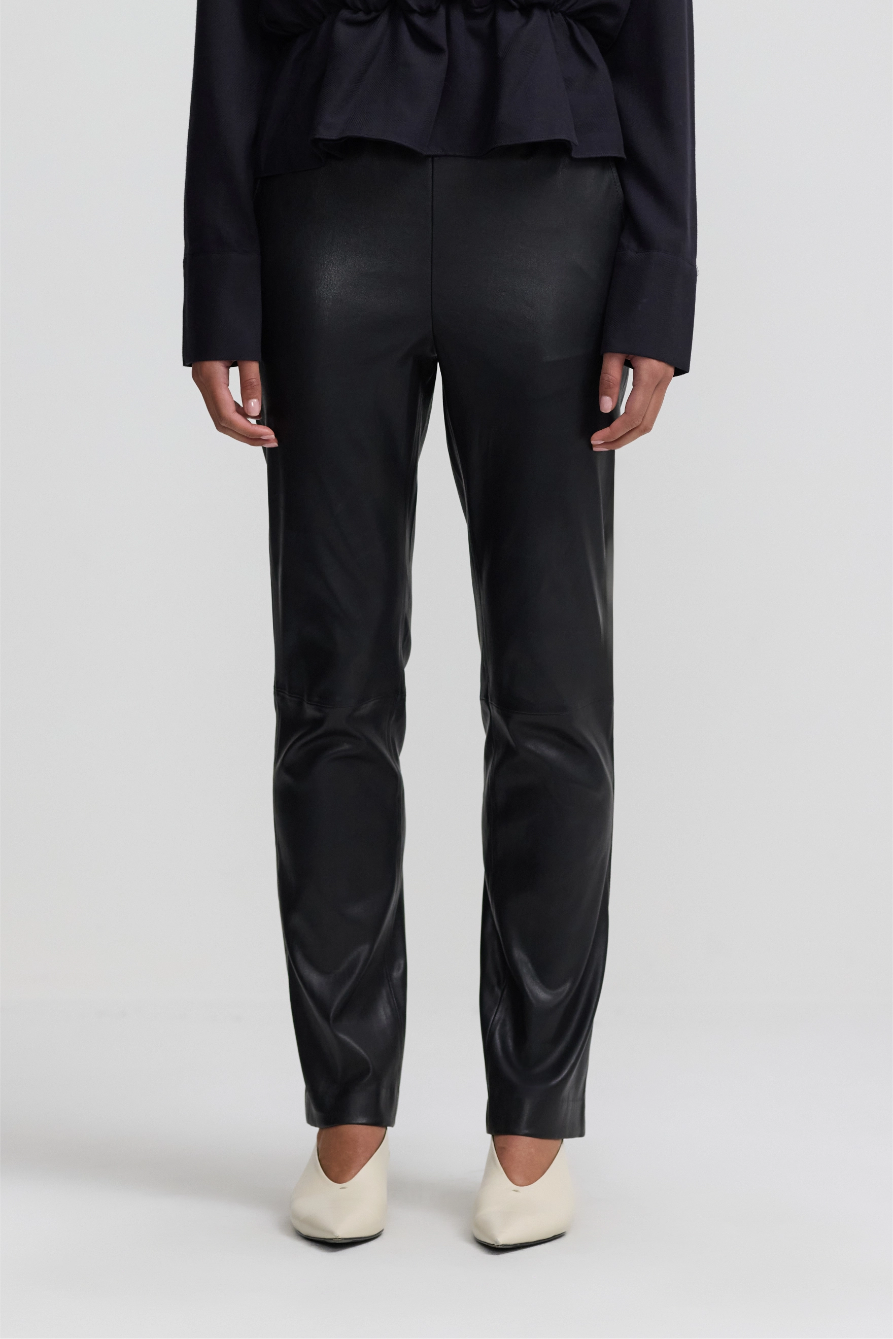 Stretch Leather Straight Leg Pant - Black