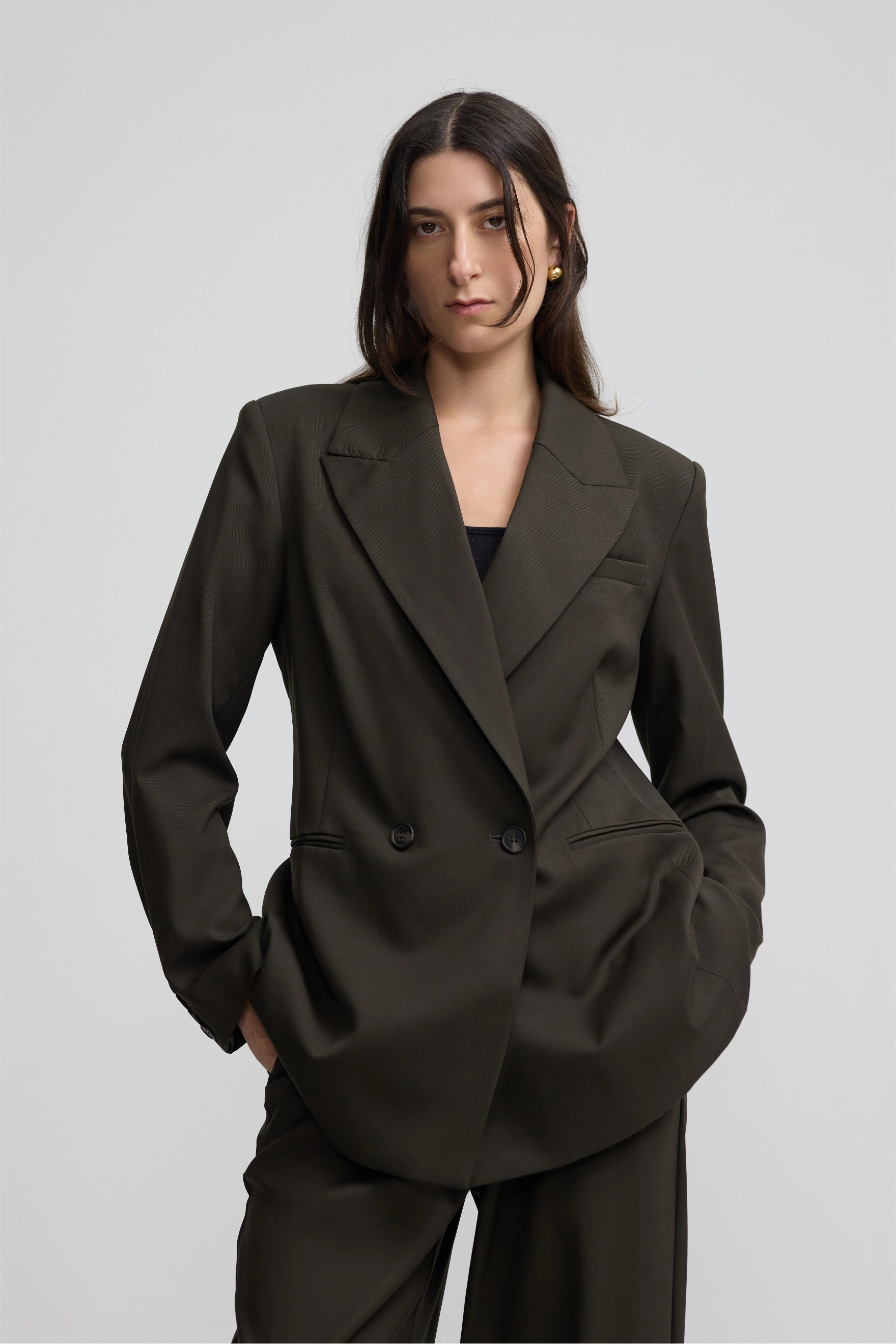 Double Breasted Wool Blazer - Woodland