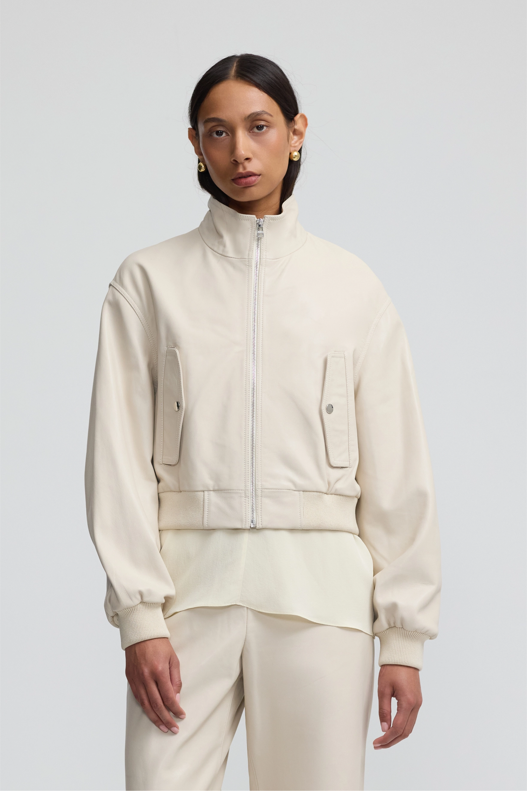 Leather Baby Bomber - Chalk
