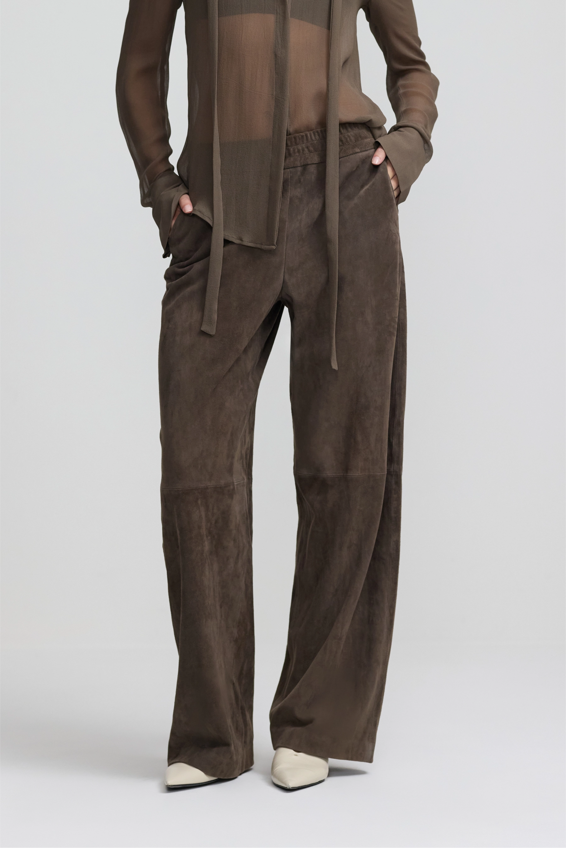 Relaxed Leather Pant - Dark Moss Suede