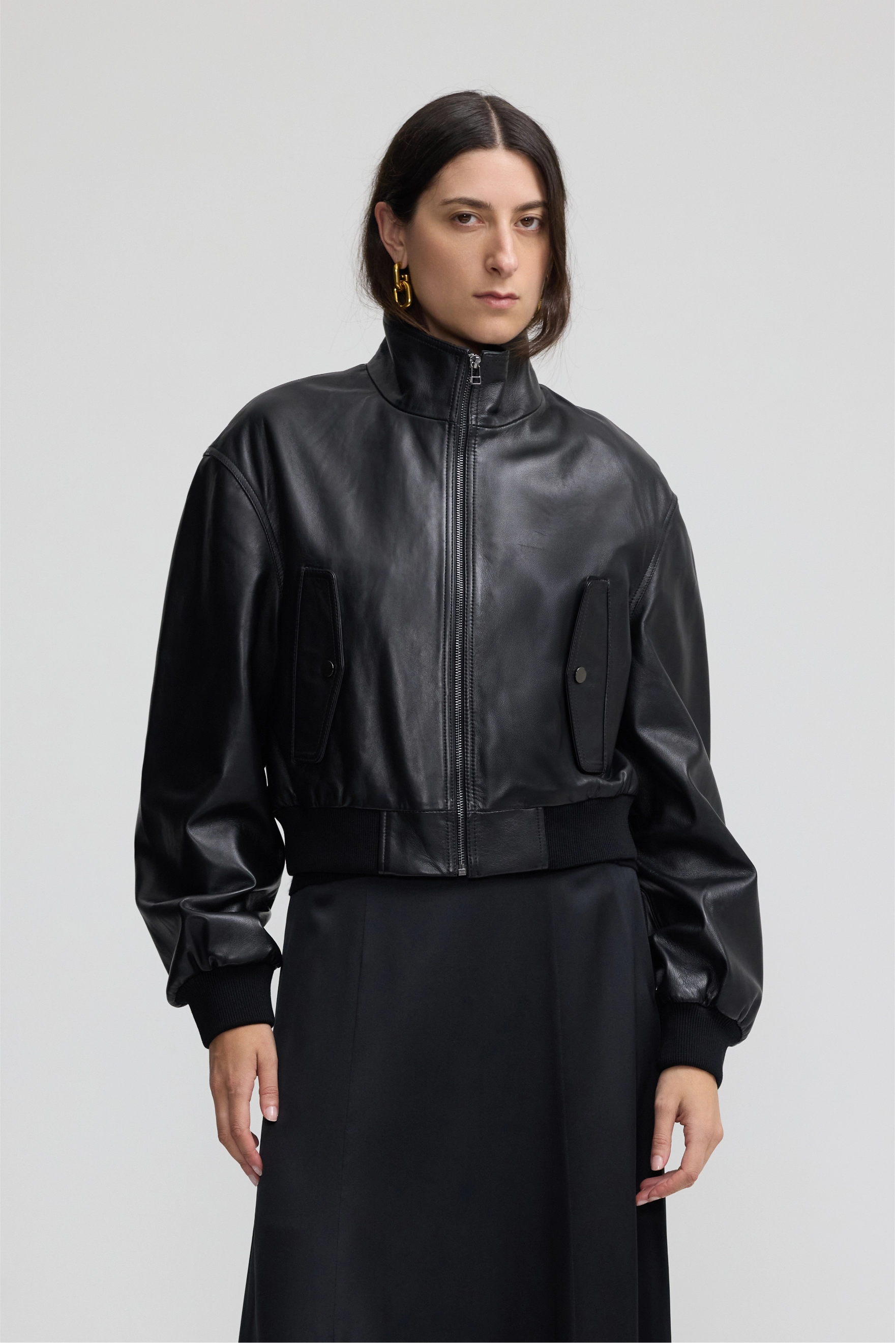 Leather Baby Bomber - Black