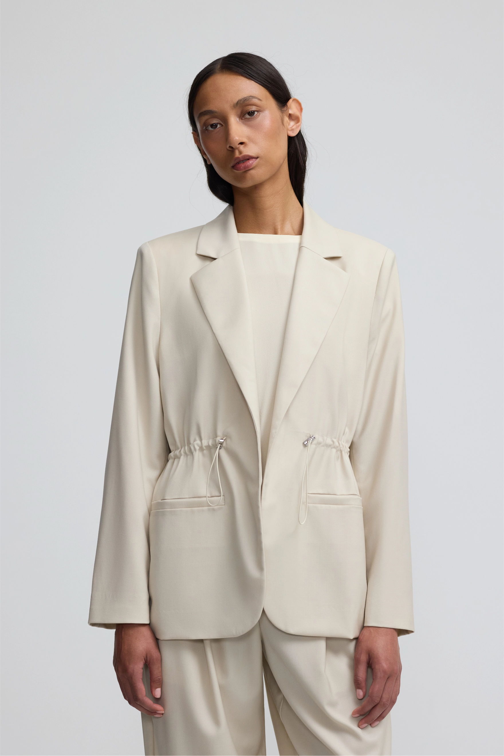 Cinched Blazer - Soft Ecru Wool
