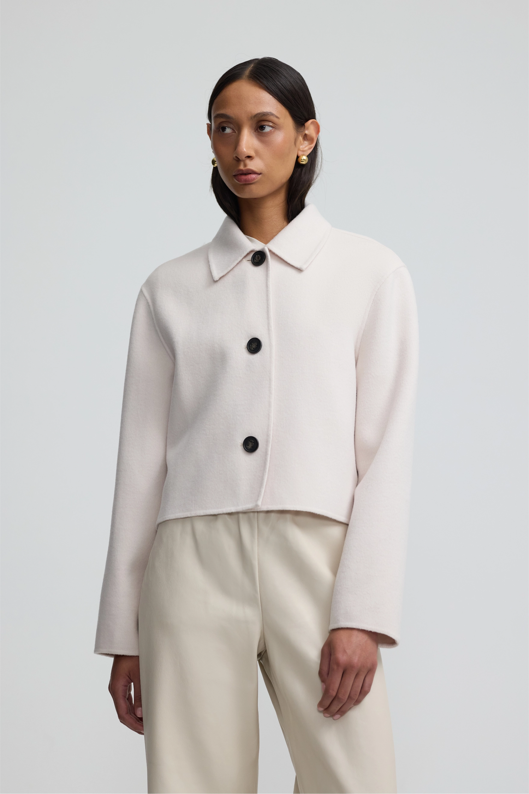 Cashmere Cropped Coat - Salt