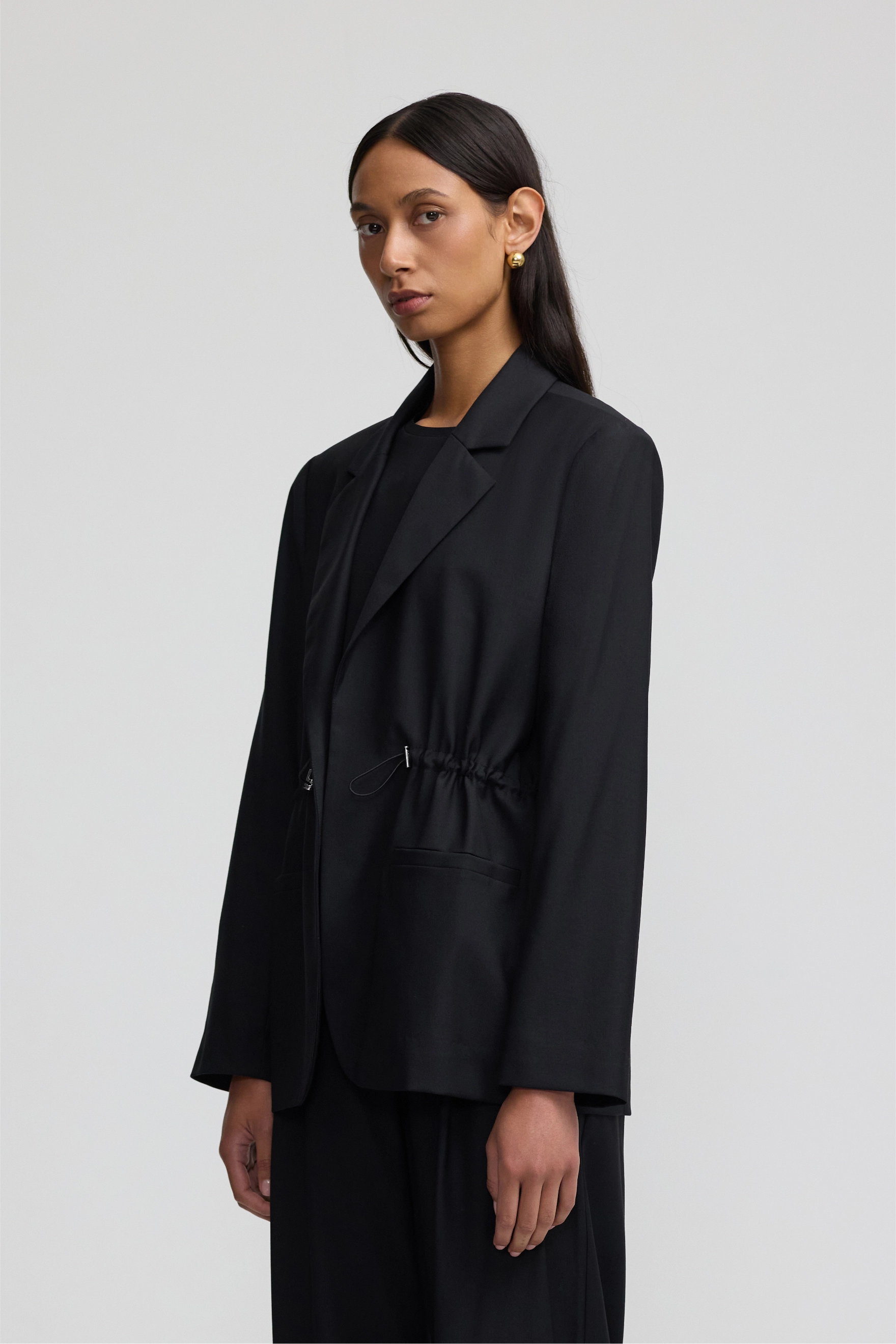 Cinched Blazer - Black Wool
