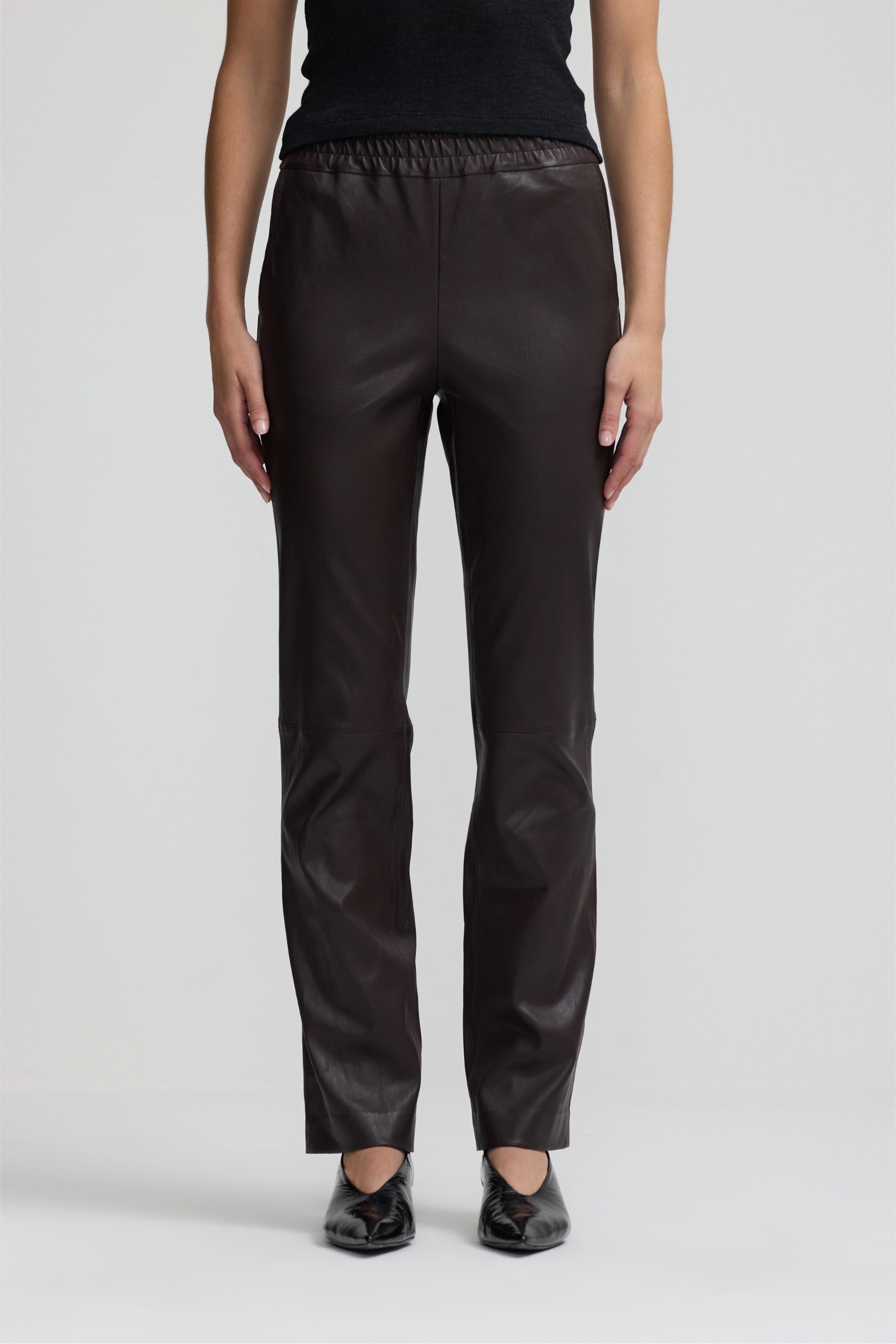Stretch Leather Straight Leg Pant - Espresso