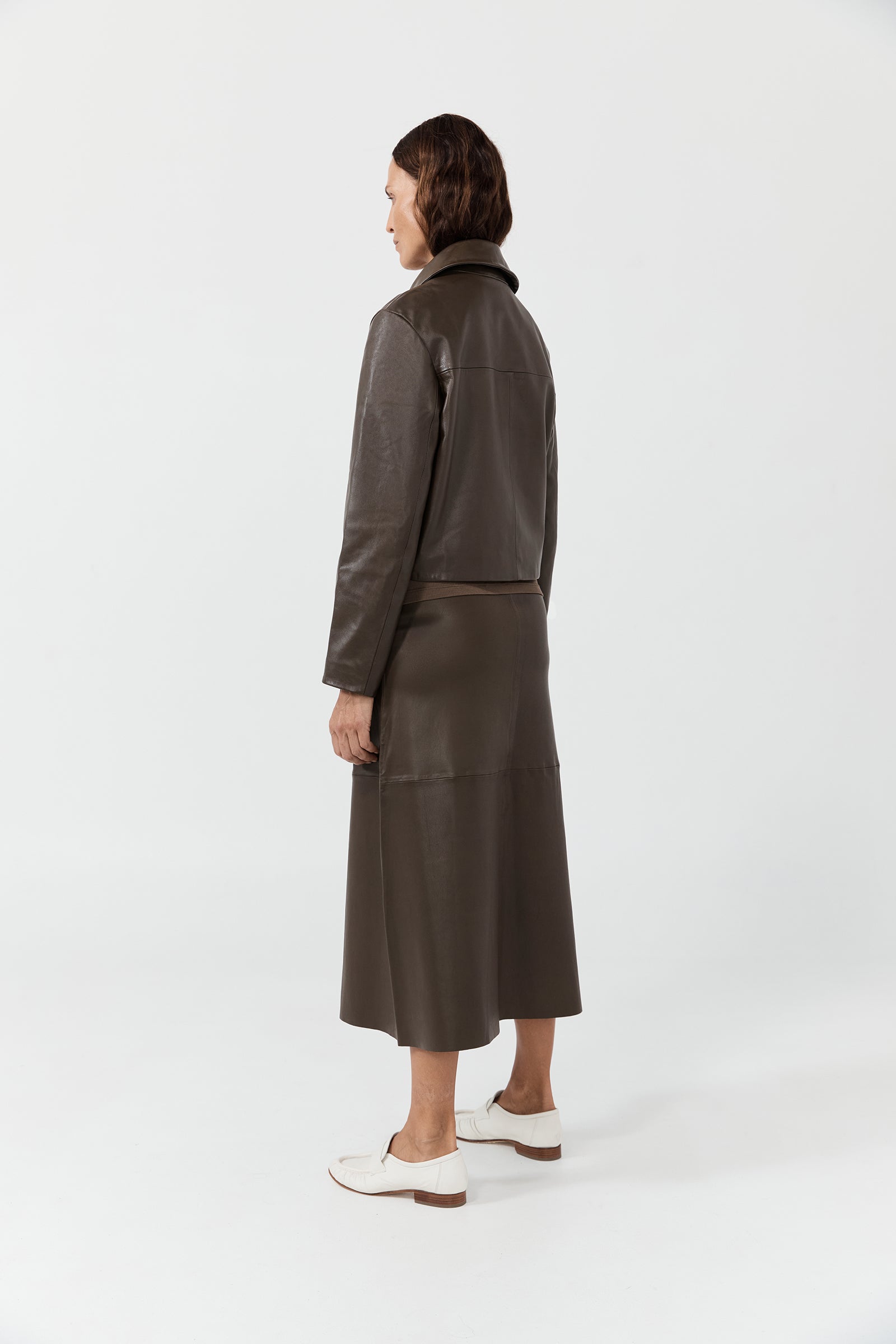 Leather Cropped Coat - Teak