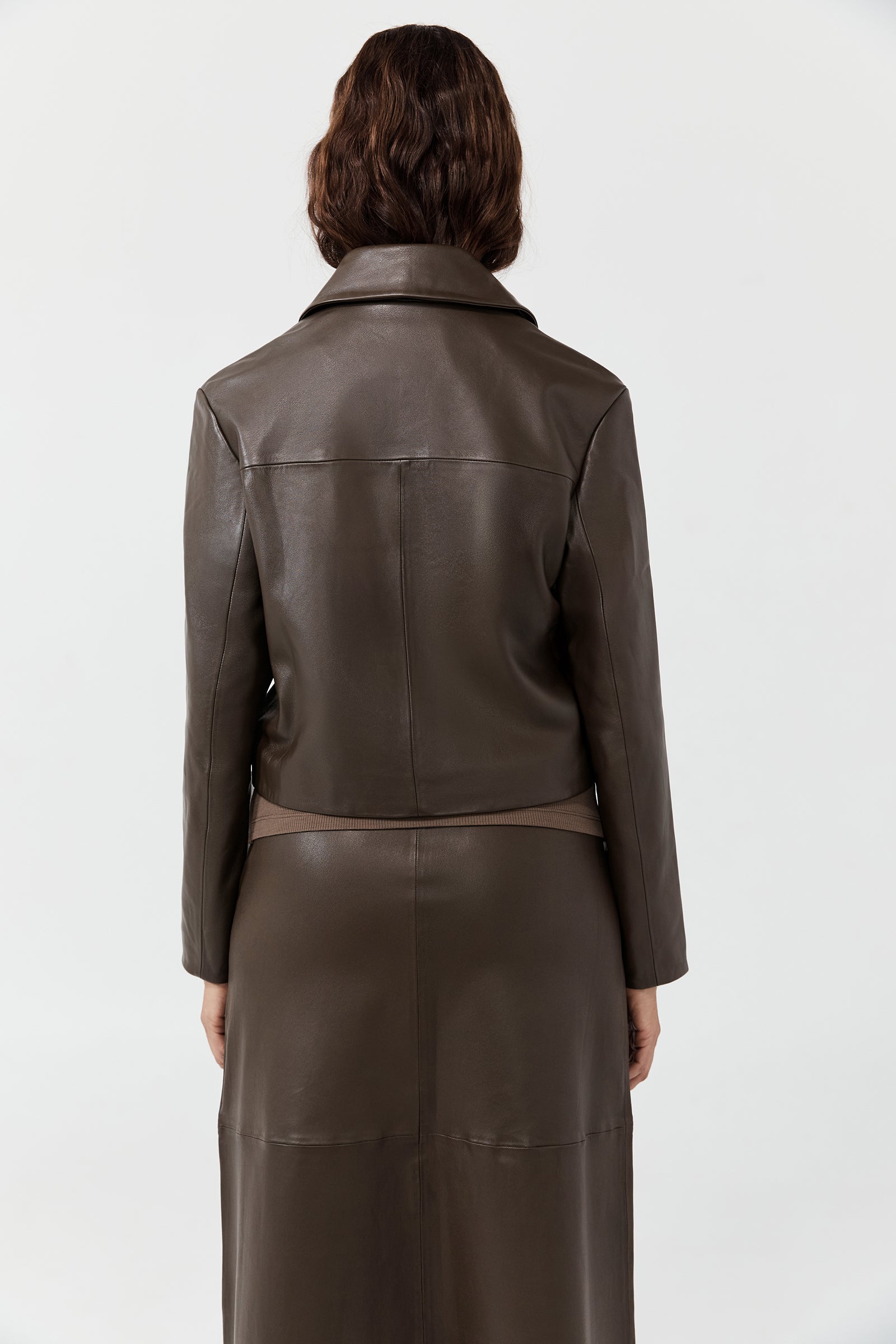 Leather Cropped Coat - Teak