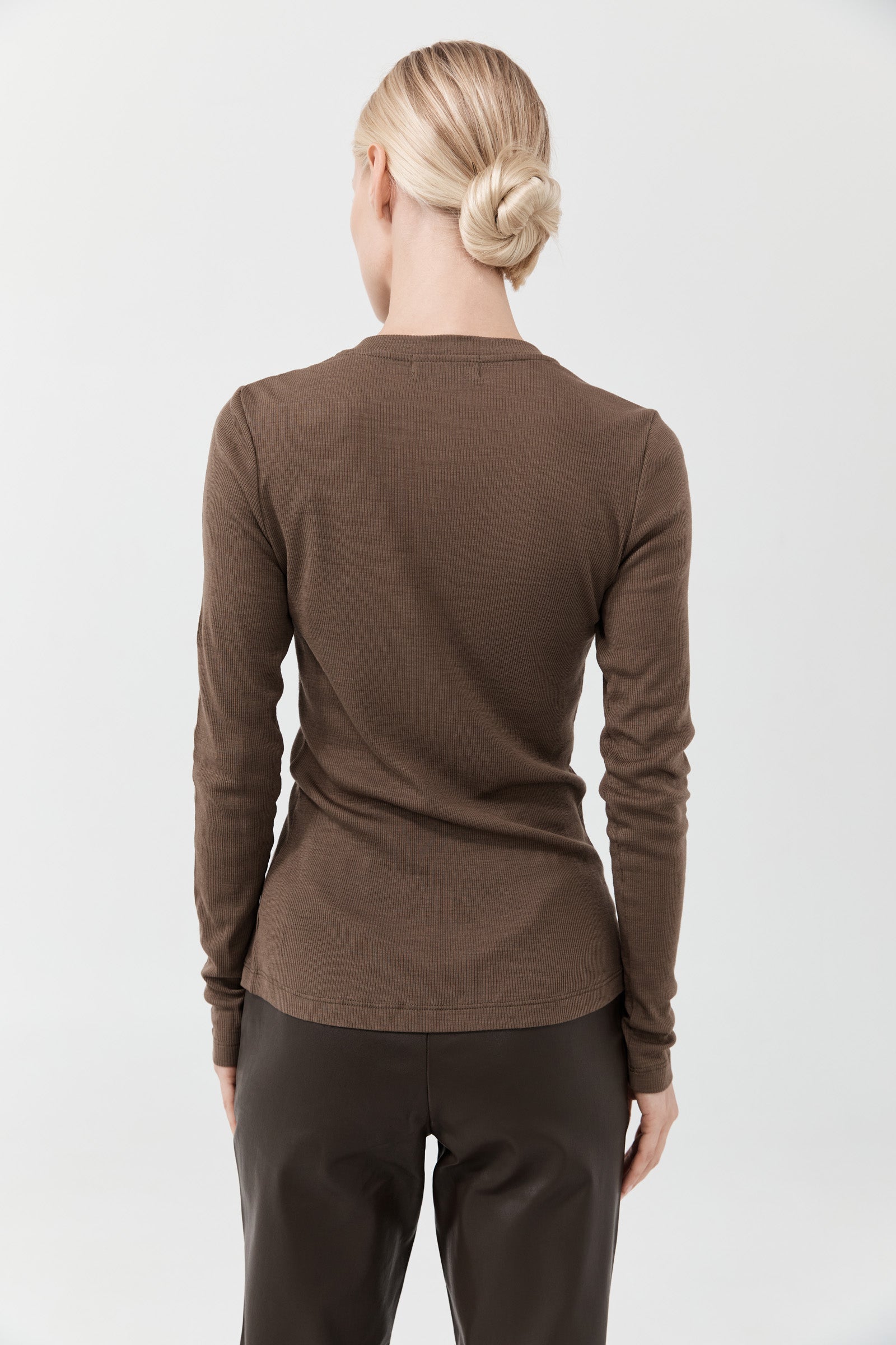 Merino Ribbed Button Down - Teak