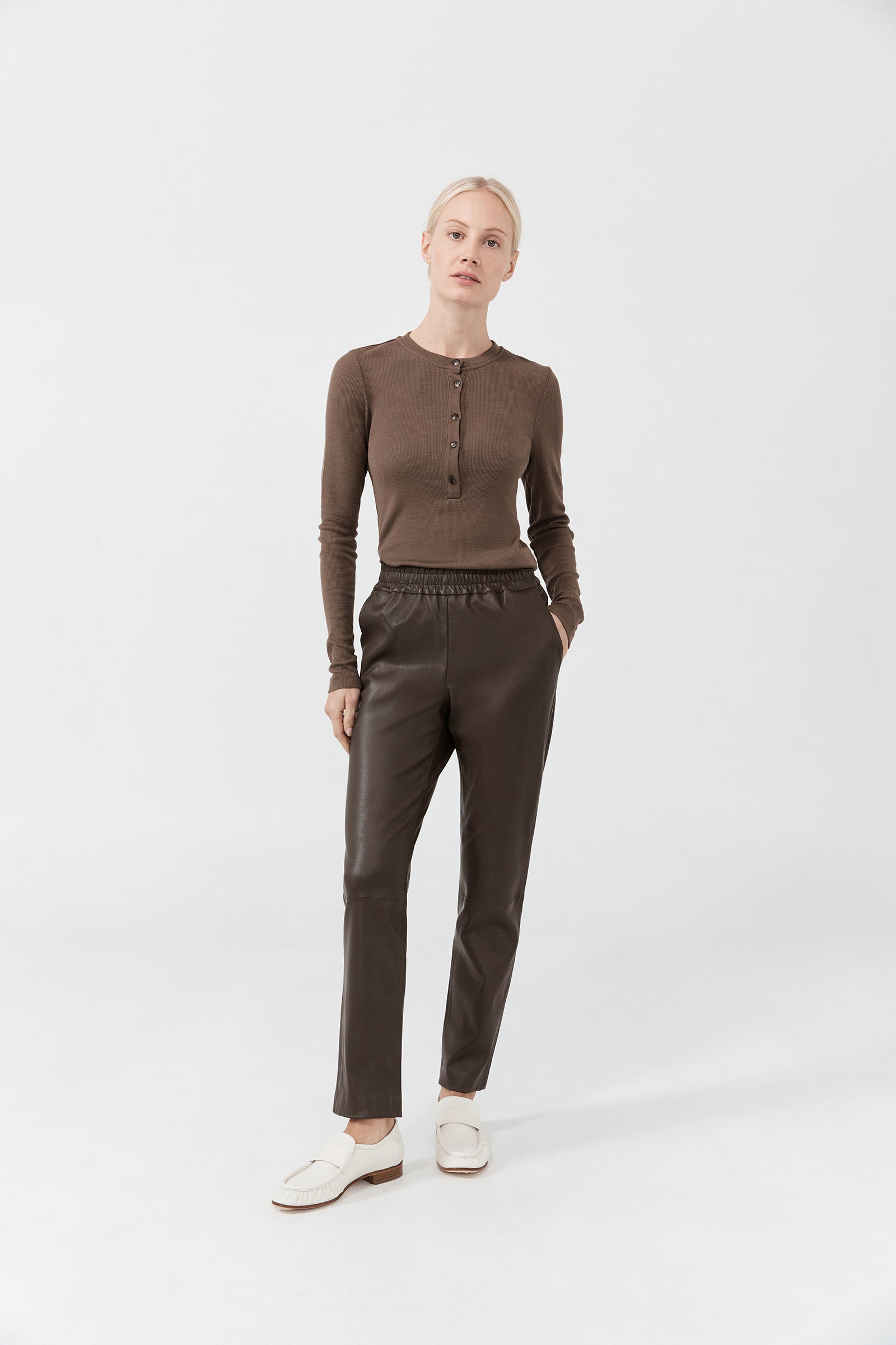 Stretch Leather Slouch Pant - Teak