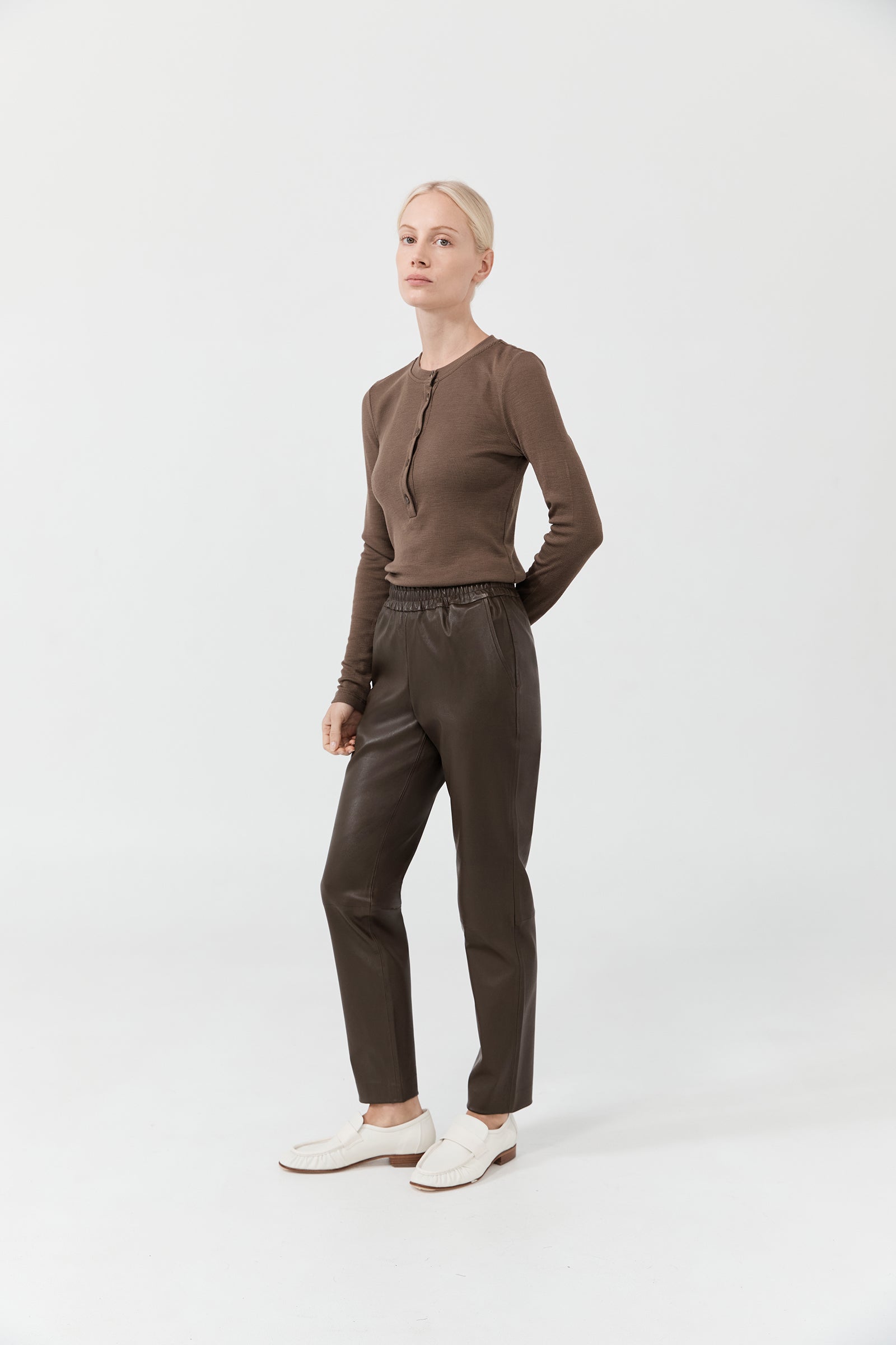 Stretch Leather Slouch Pant - Teak