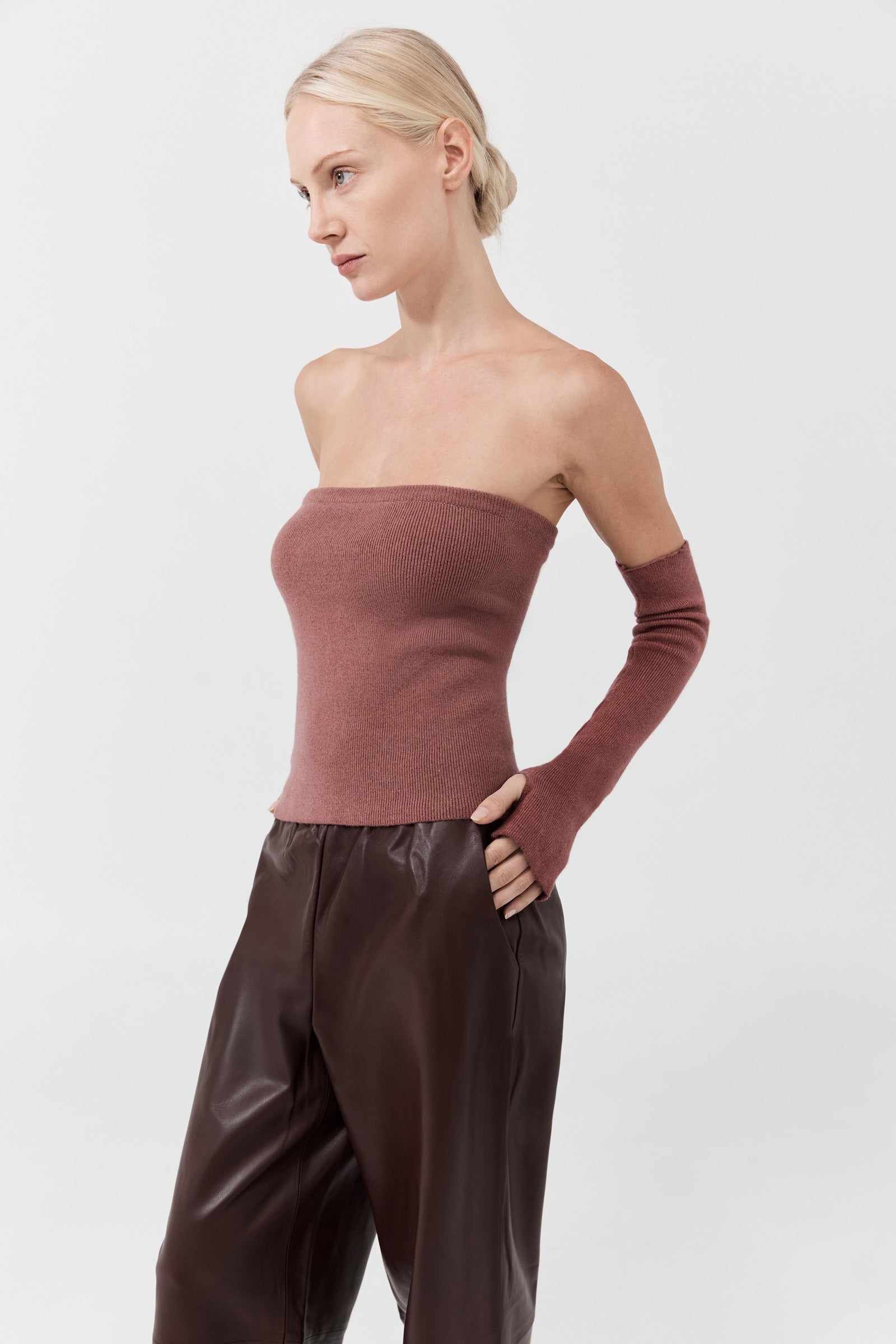 Cashmere Strapless Top - Smoky Rose