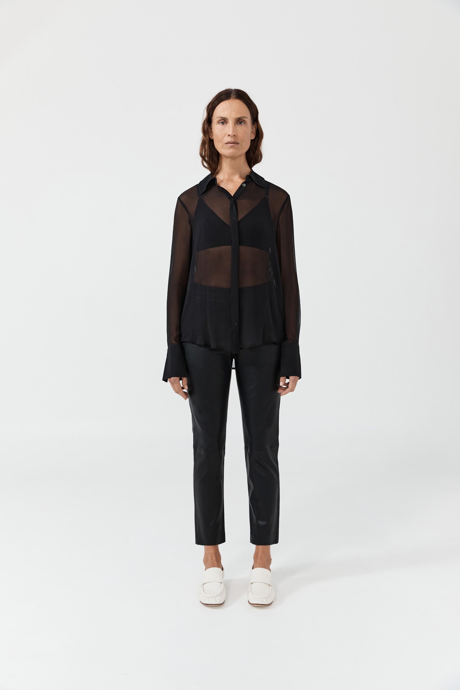 Stretch Leather Slouch Pant - Black