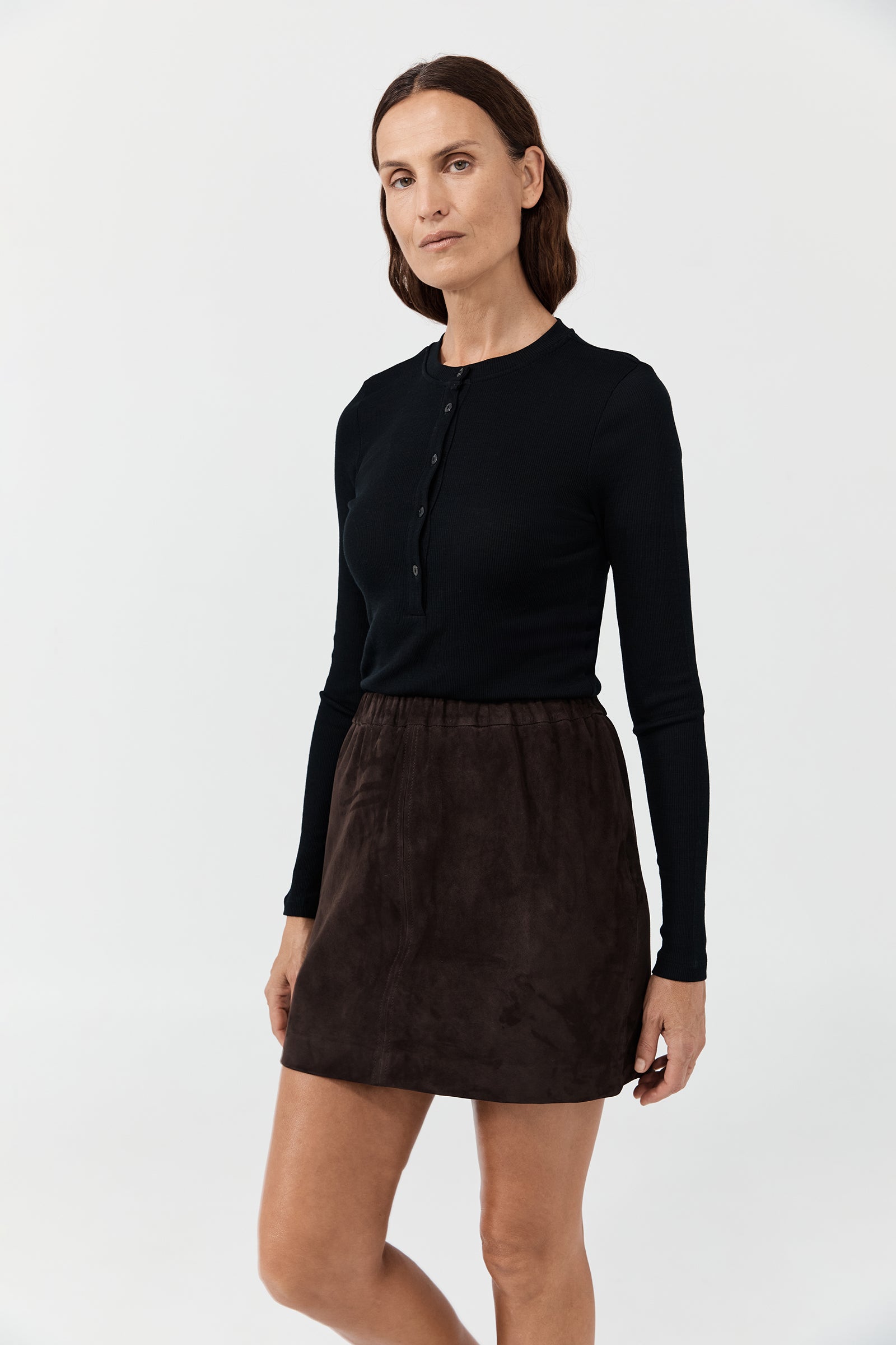 Merino Ribbed Button Down - Black