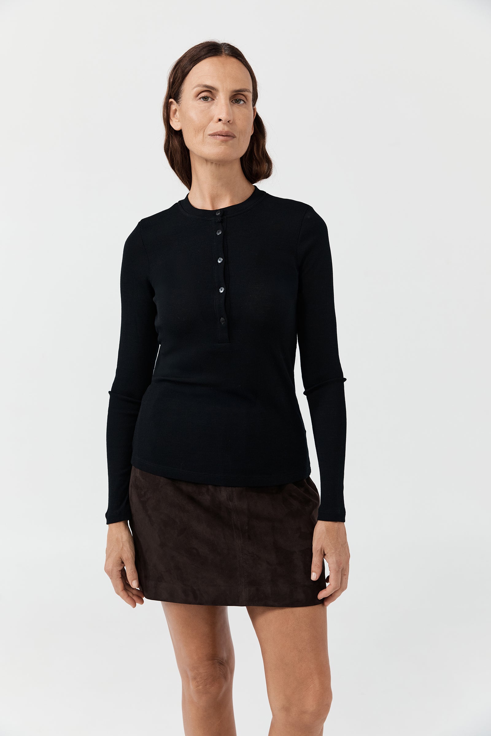 Merino Ribbed Button Down - Black