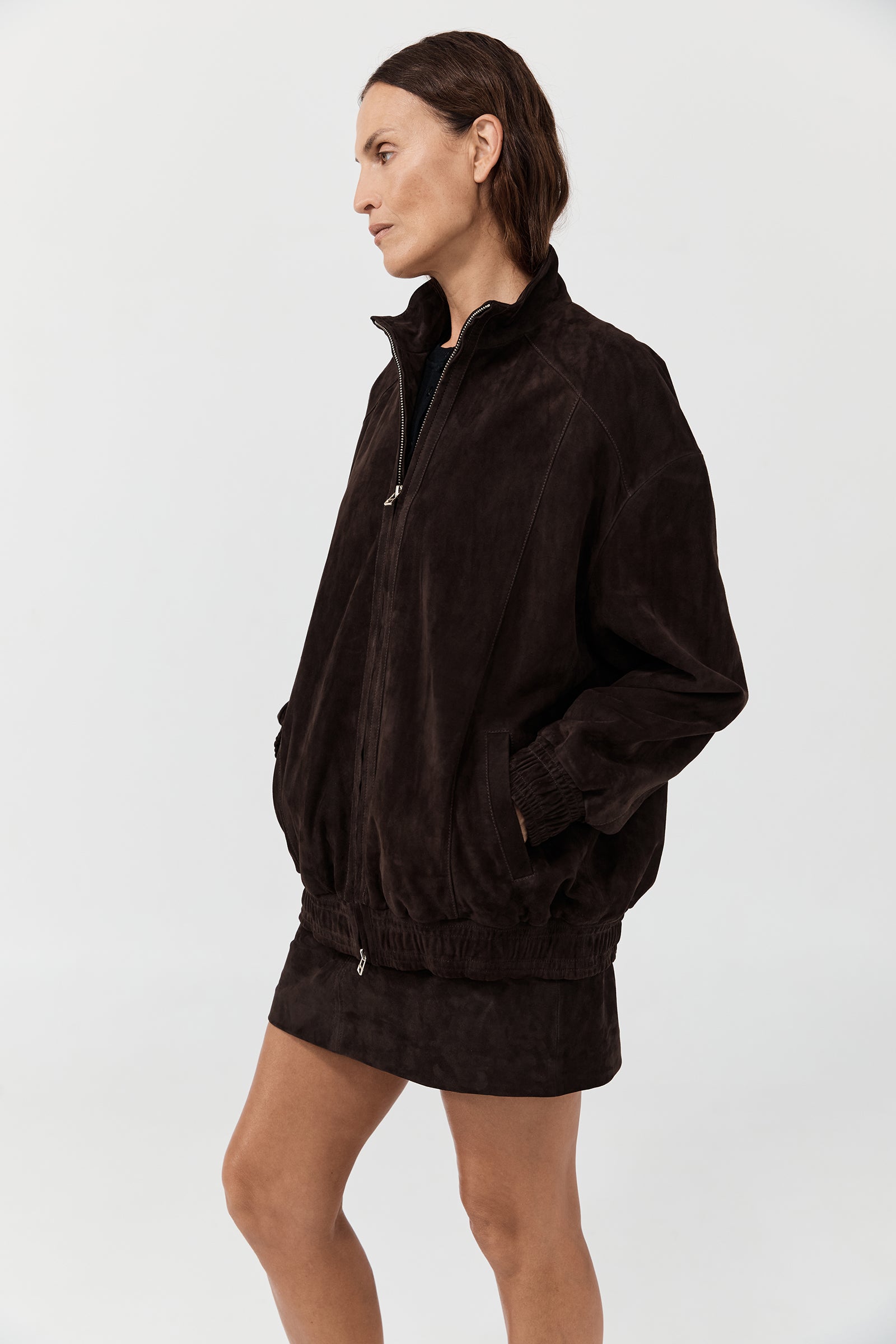Leather Bomber - Chocolate Suede