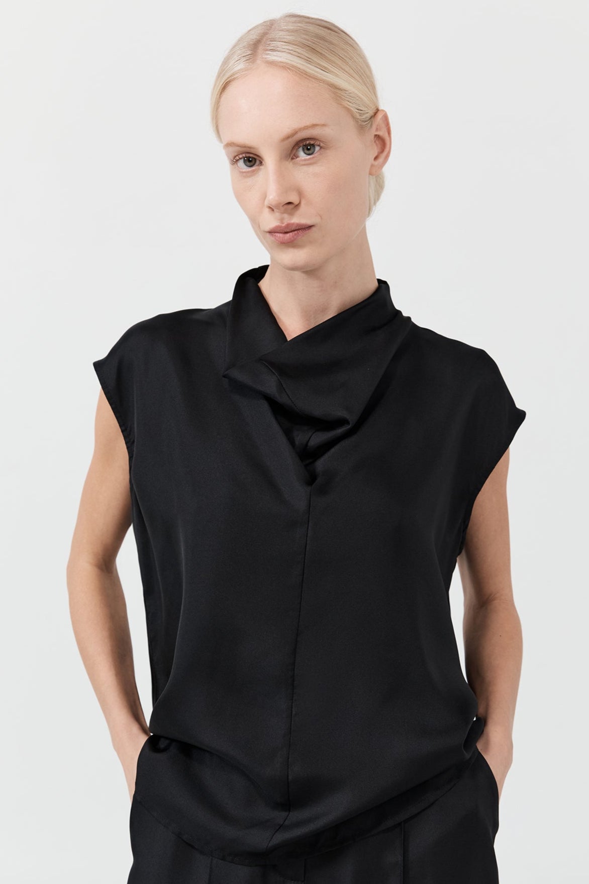 Silk Cowl Top - Black
