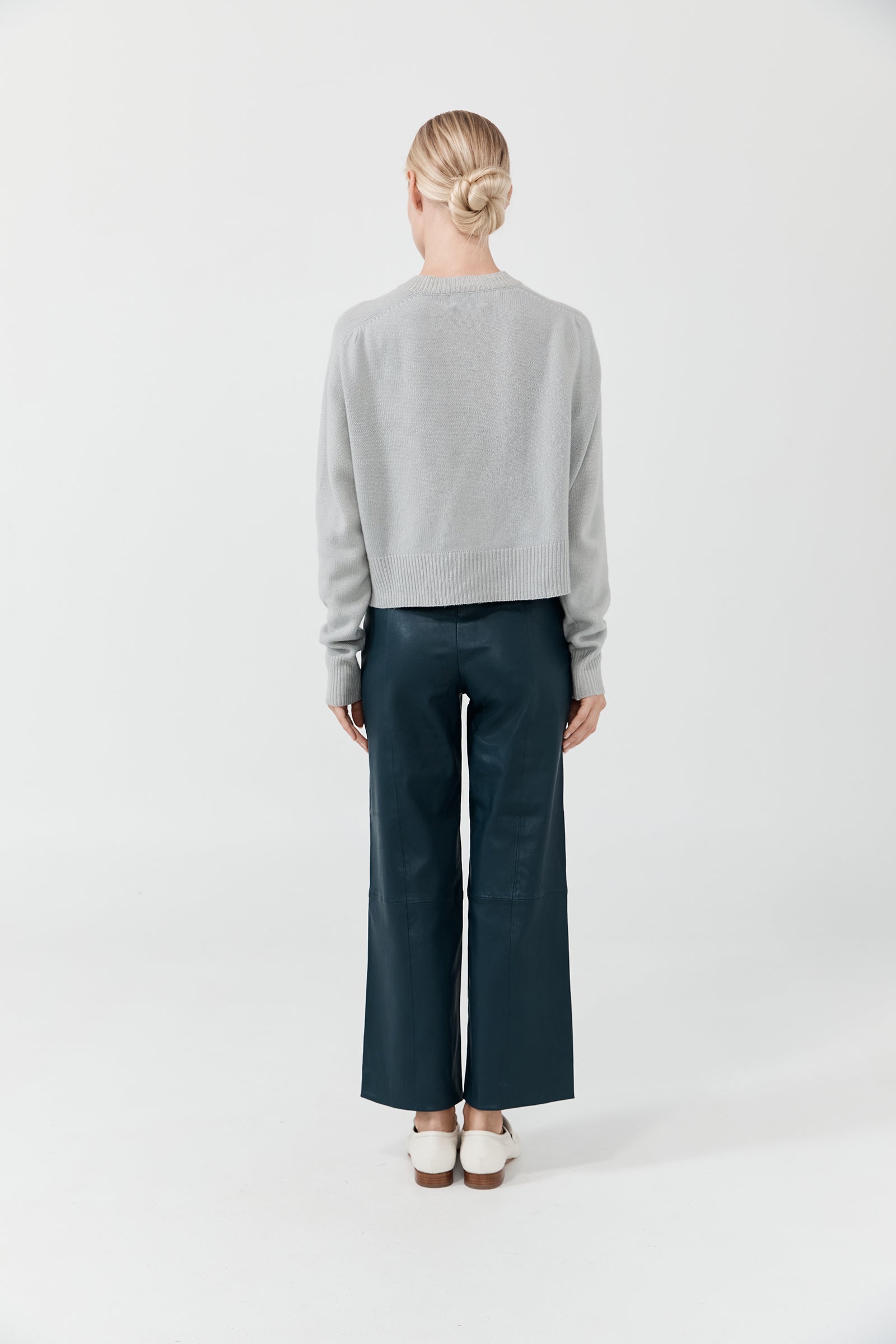 Cropped Wider Leg Stretch Leather Pant - Dark Storm