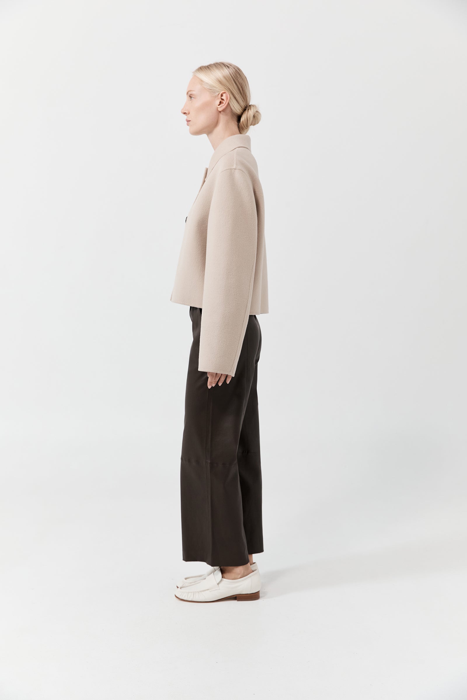Cashmere Cropped Coat - Light Macadamia