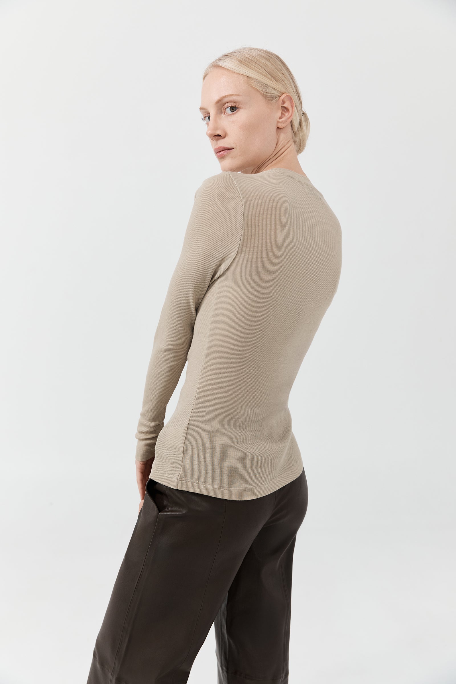 Merino Ribbed Button Down - New Beige