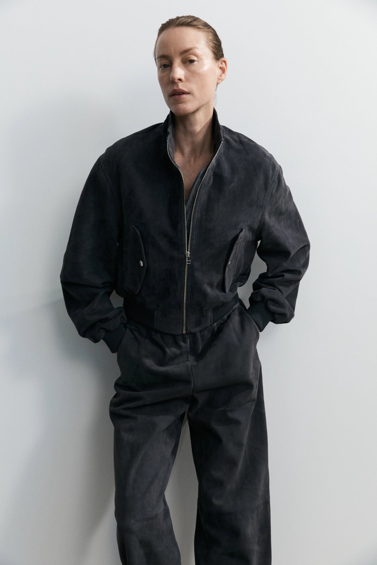 Leather Baby Bomber - Navy Suede