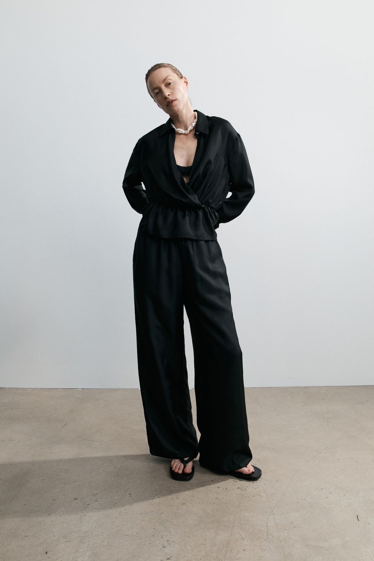 Wrap Shirt - Black Silk Twill