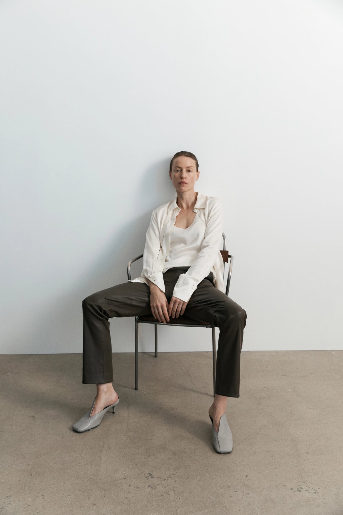 Stretch Leather Straight Leg Pant - Dark Moss