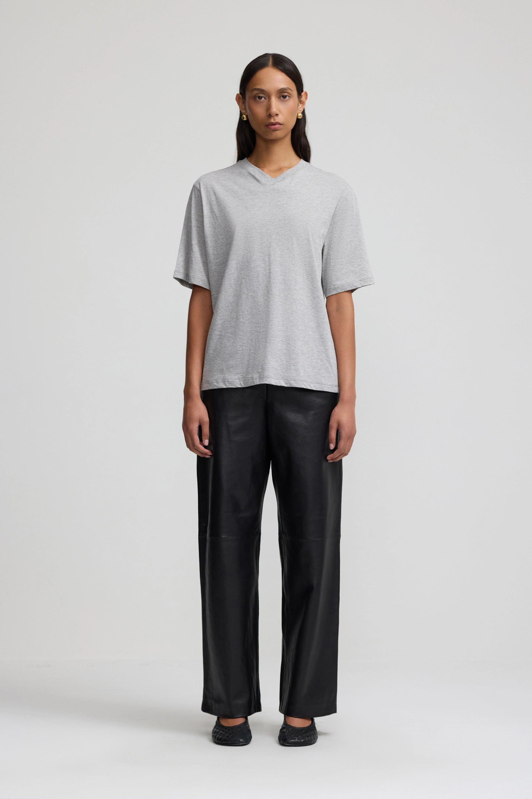 Cotton Everyday V-Neck T - Marl Grey