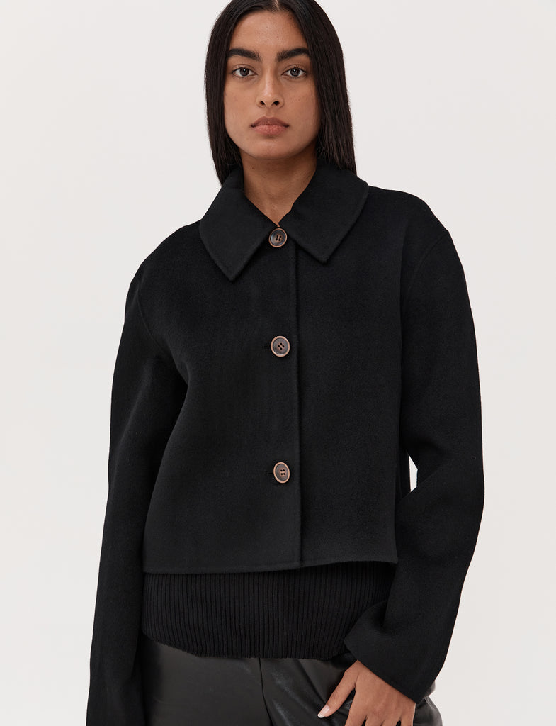 Cashmere Cropped Jacket  - Black