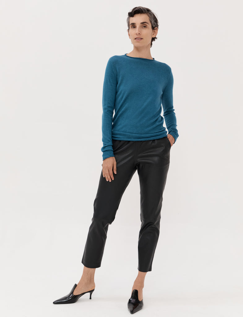 Stretch Leather Slouch Pant - Midnight