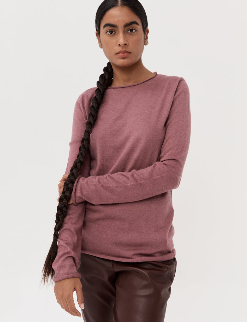 Cashmere Fitted Crew Neck - Dusty Rose