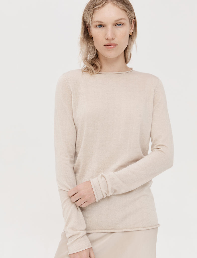Cashmere Fitted Crew Neck - Tofu