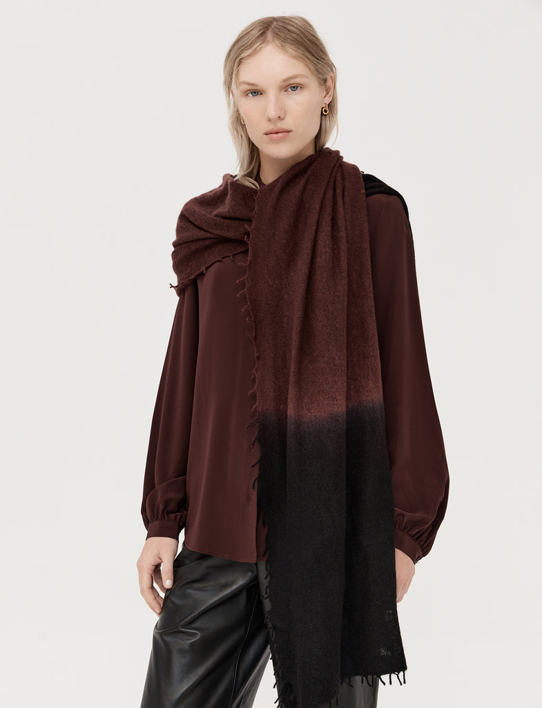 Felted Pure Cashmere Scarf - Black/Burgundy