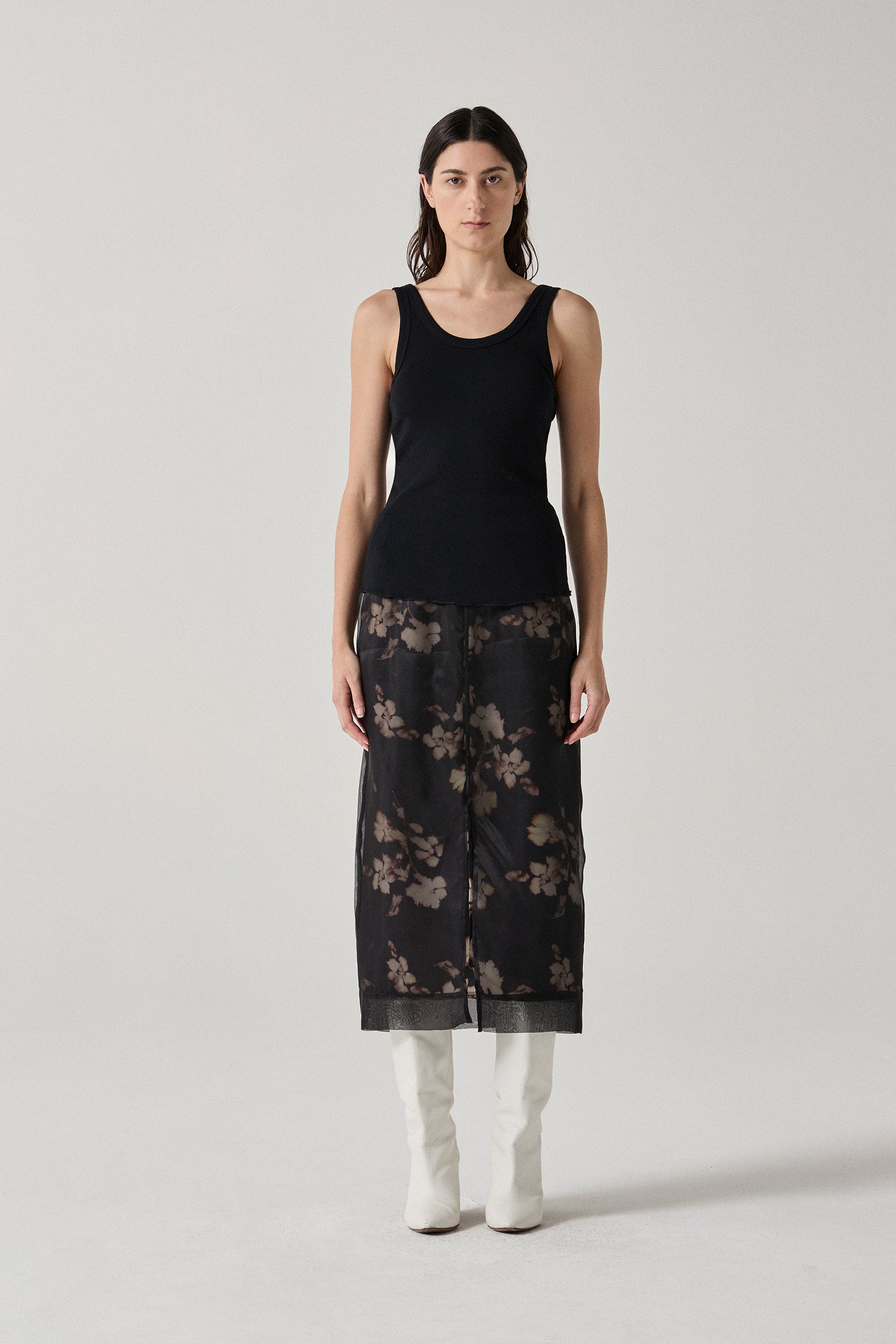 Silk Organza Pencil Skirt - Black/Bloom