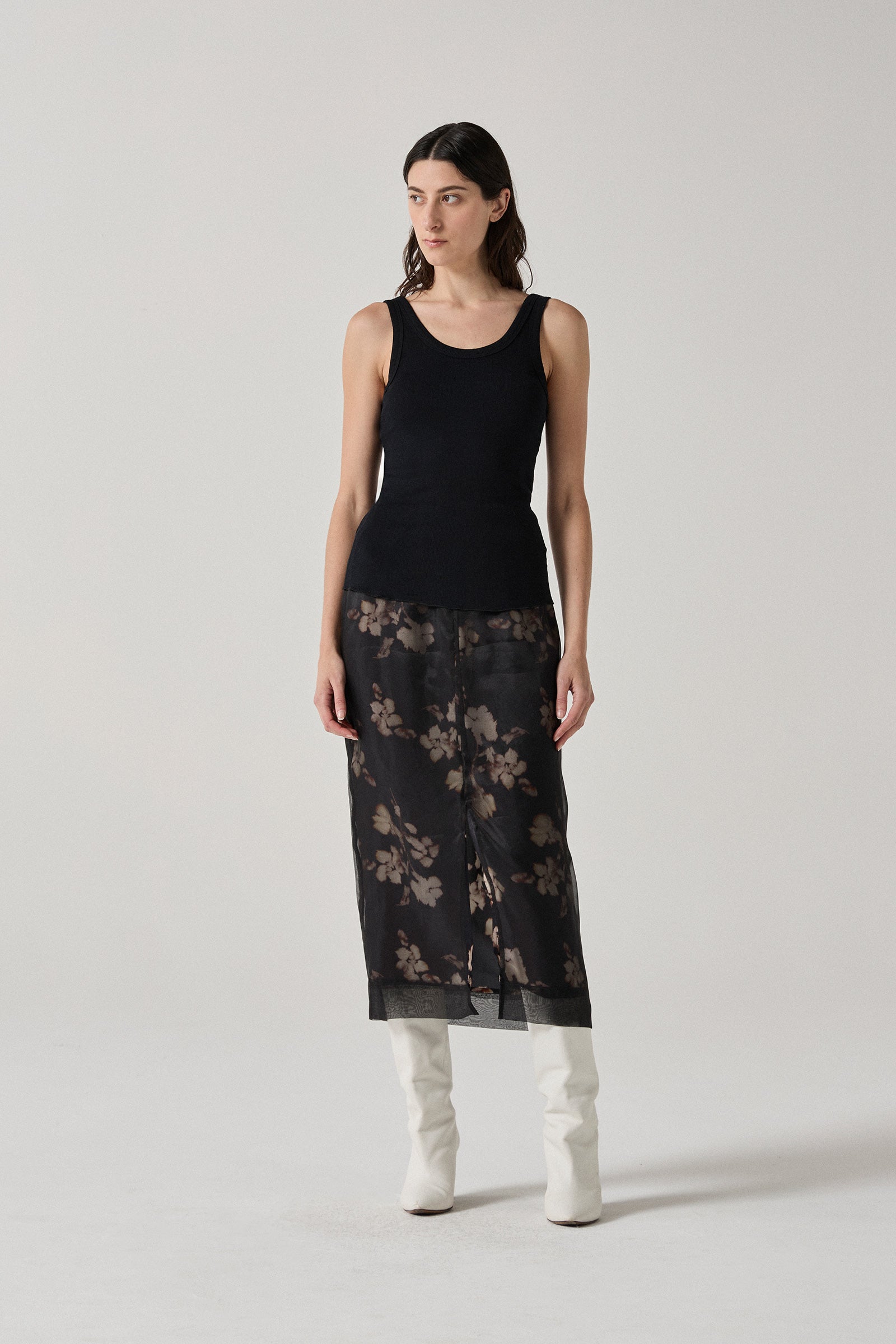 Silk Organza Pencil Skirt - Black/Bloom