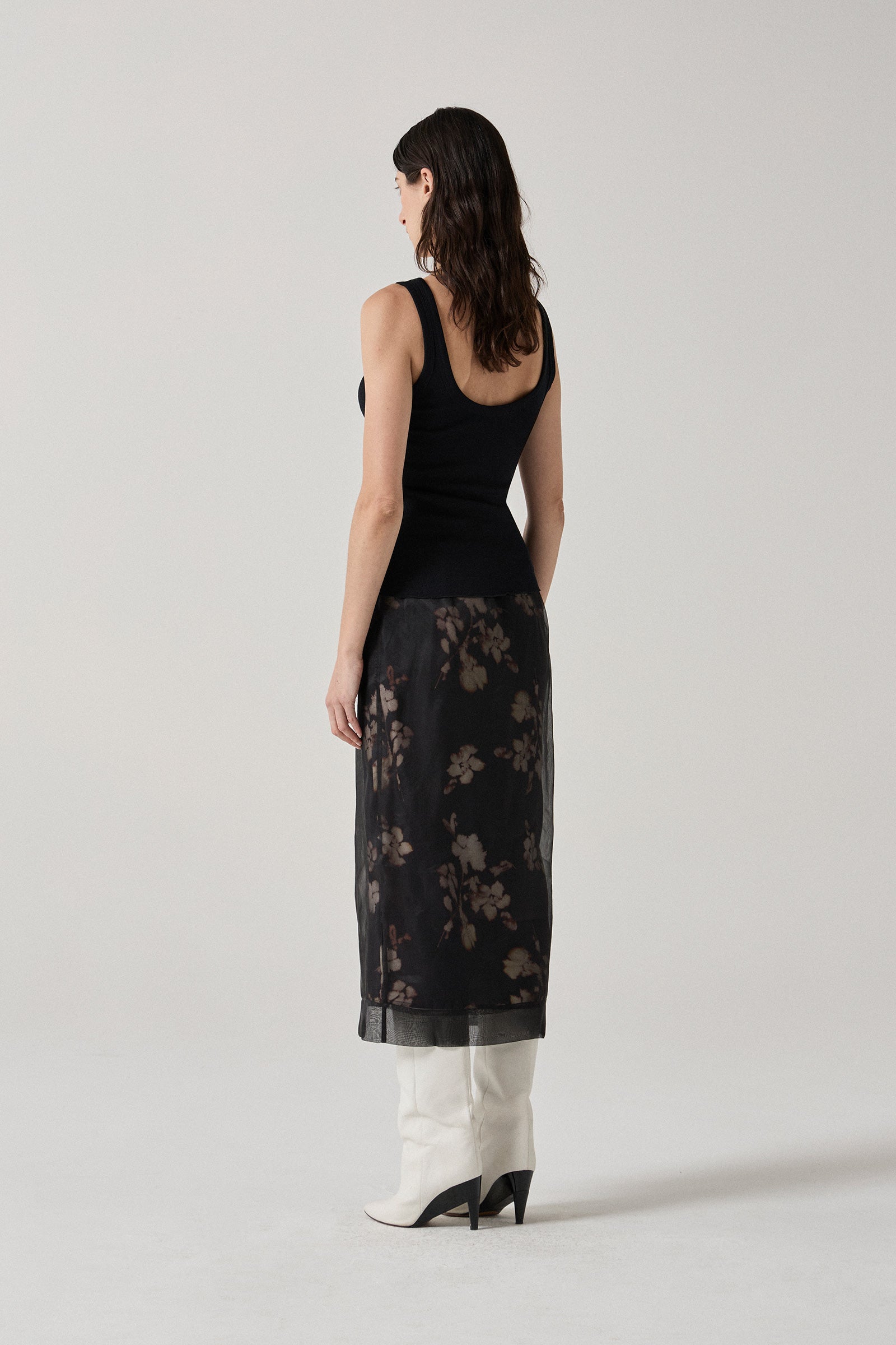 Silk Organza Pencil Skirt - Black/Bloom