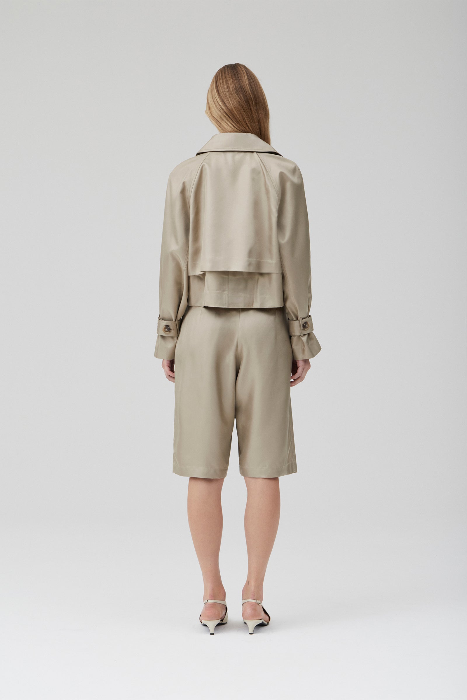 Cropped Trench Coat - Putty Silk