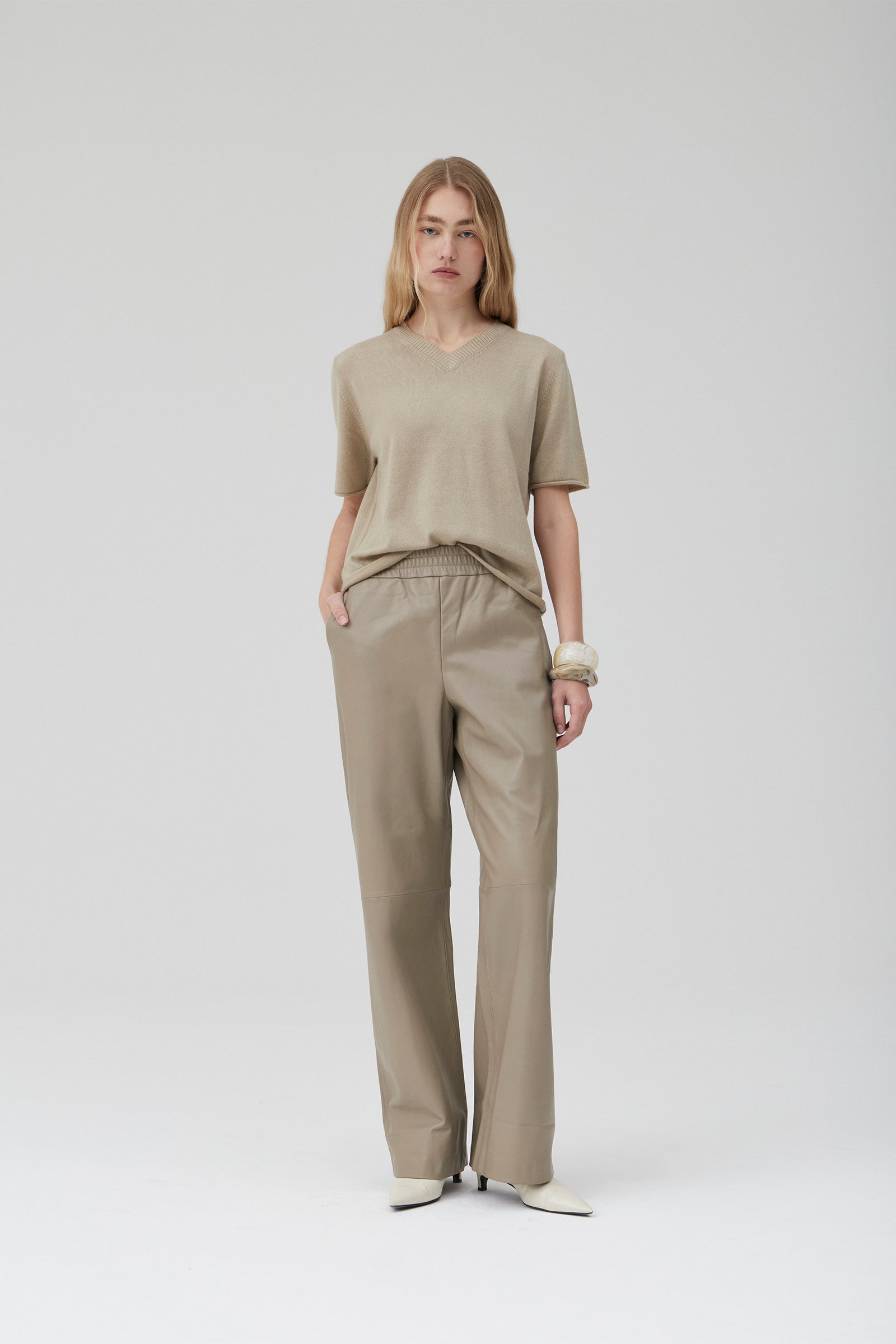 Relaxed Leather Pant - Putty